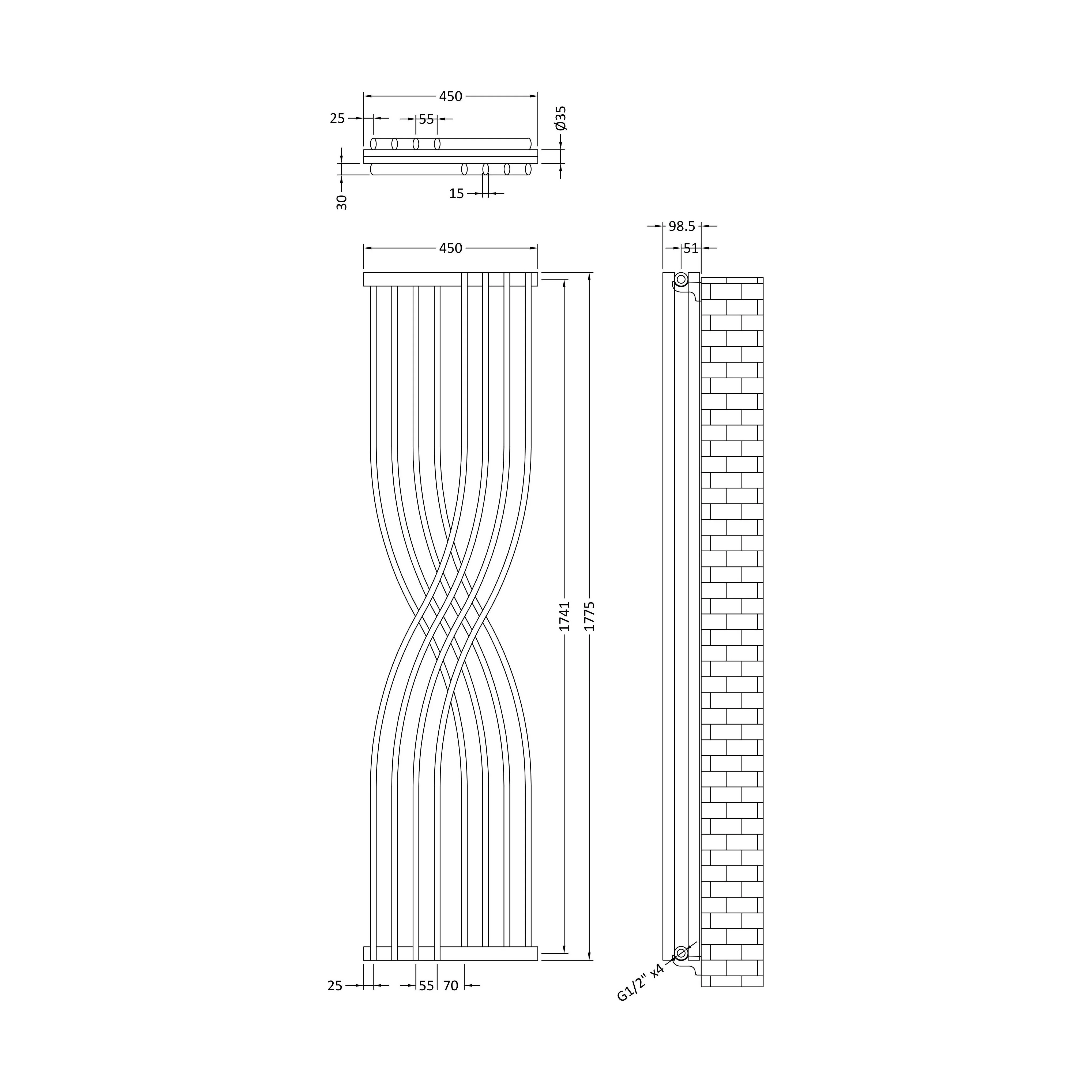 Balterley Spirit Curved Designer Radiator, 1775mm x 450mm - Gloss White - Image 9