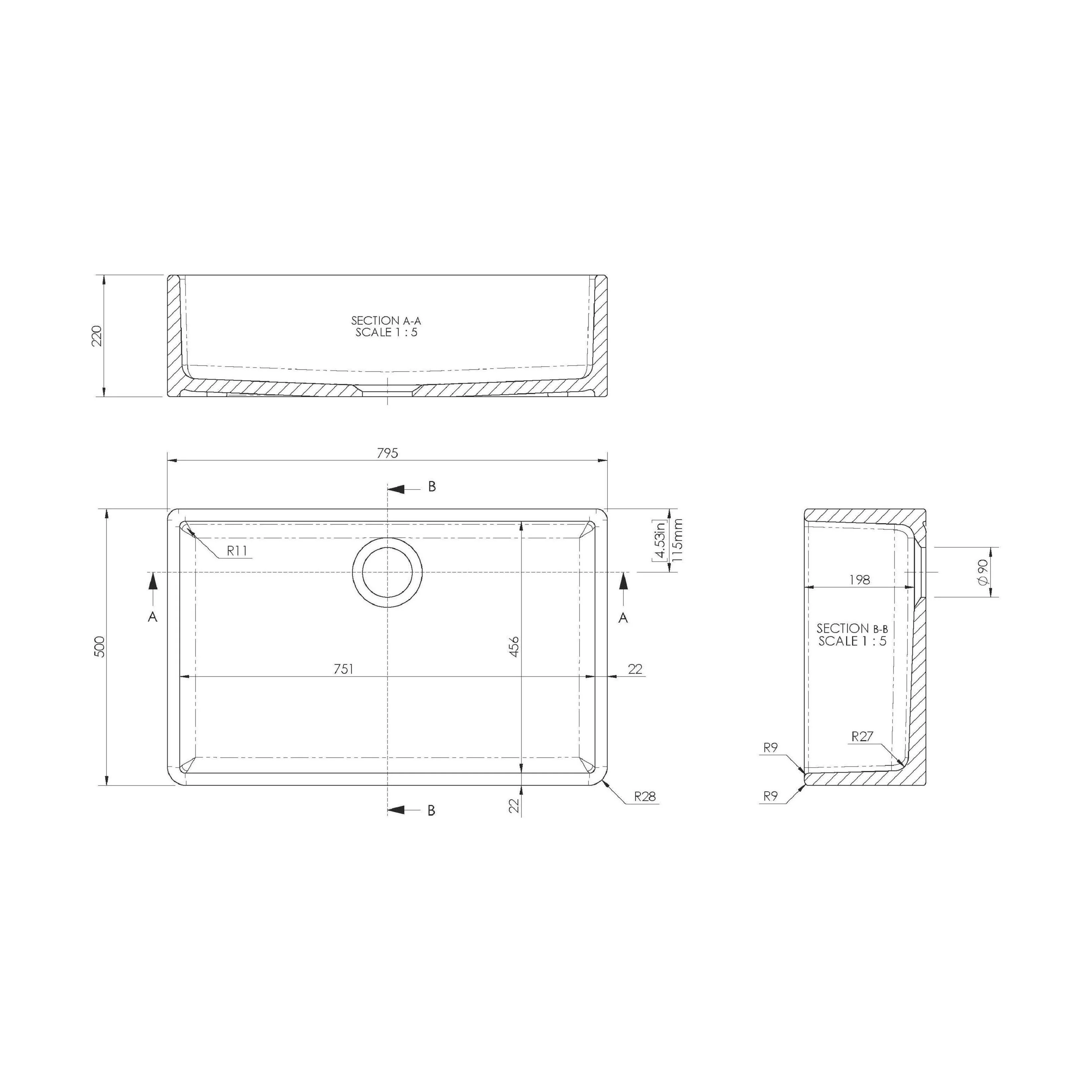 Traditional Fireclay Kitchen Bundle: 1 Bowl Butler Sink, Waste & Mono Lever Handle Tap, 795mm - Brushed Brass - Image 2