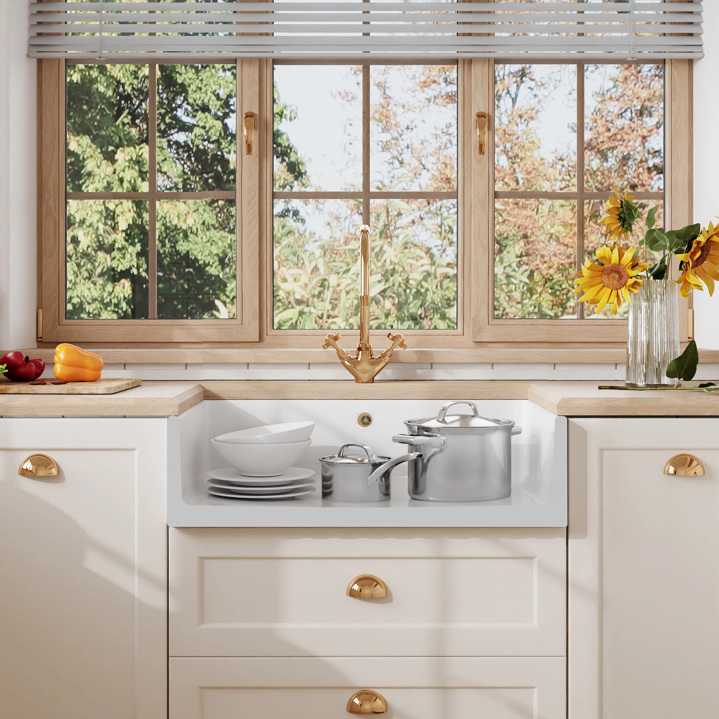 Traditional Fireclay Kitchen Single Bowl Fluted Front Butler Sink with Overflow - 795mm - Image 2