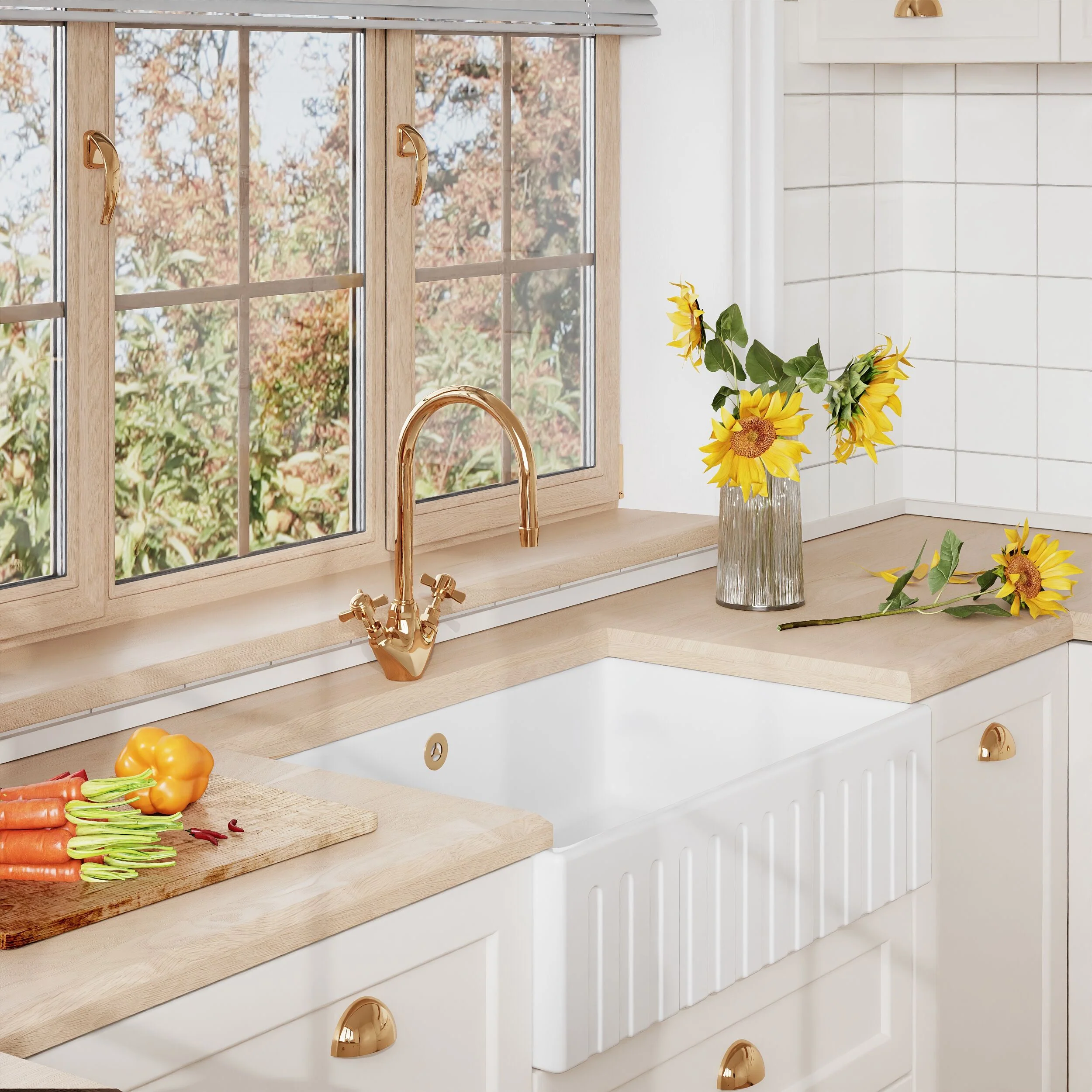 Traditional Fireclay Kitchen Single Bowl Fluted Front Butler Sink with Overflow - 795mm - Image 4