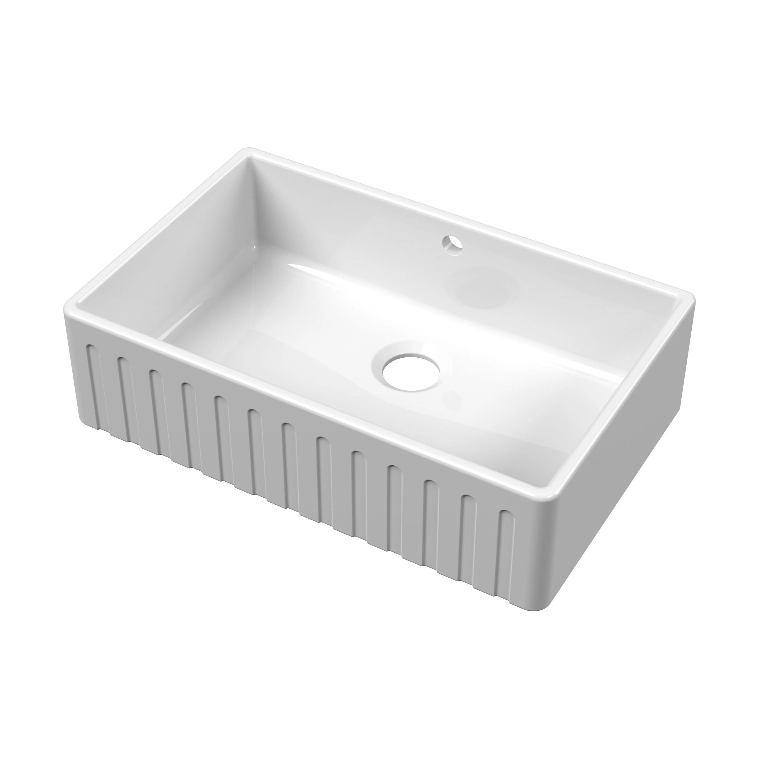 Traditional Fireclay Kitchen Single Bowl Fluted Front Butler Sink with Overflow - 795mm - Image 5