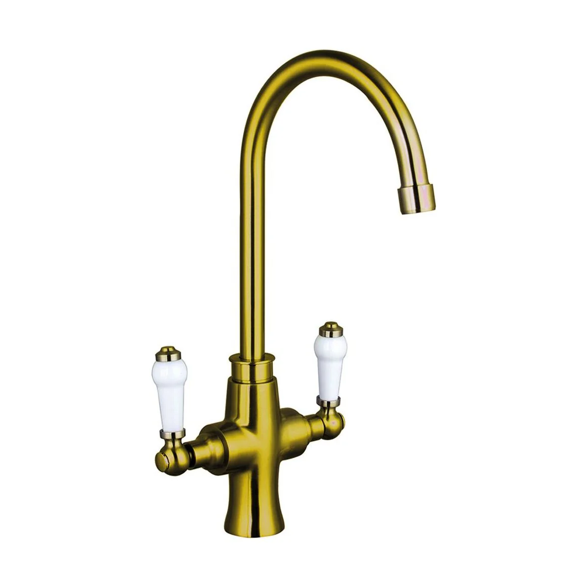 Traditional Dual Handle Kitchen Mixer Tap - Brushed Gold