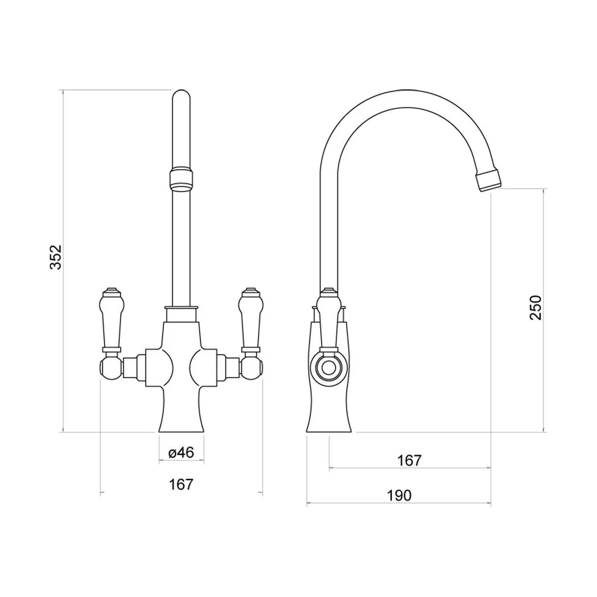 Traditional Dual Handle Kitchen Mixer Tap - Brushed Gold - Image 2