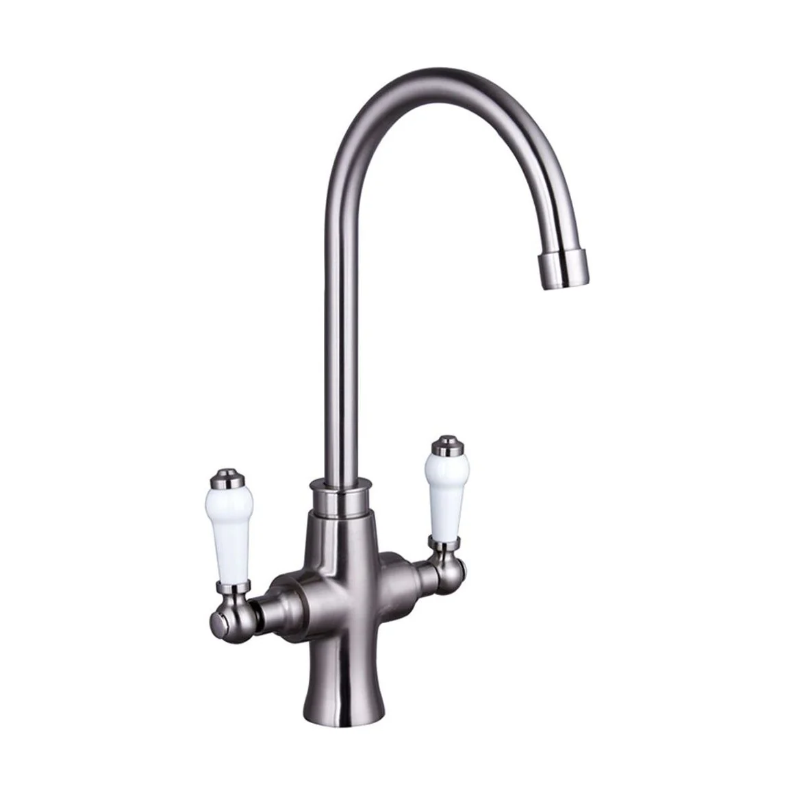 Traditional Dual Handle Kitchen Mixer Tap - Brushed Nickel