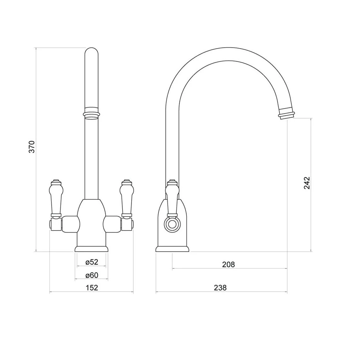 Traditional Dual Handle Kitchen Mixer Tap - Chrome - Image 2