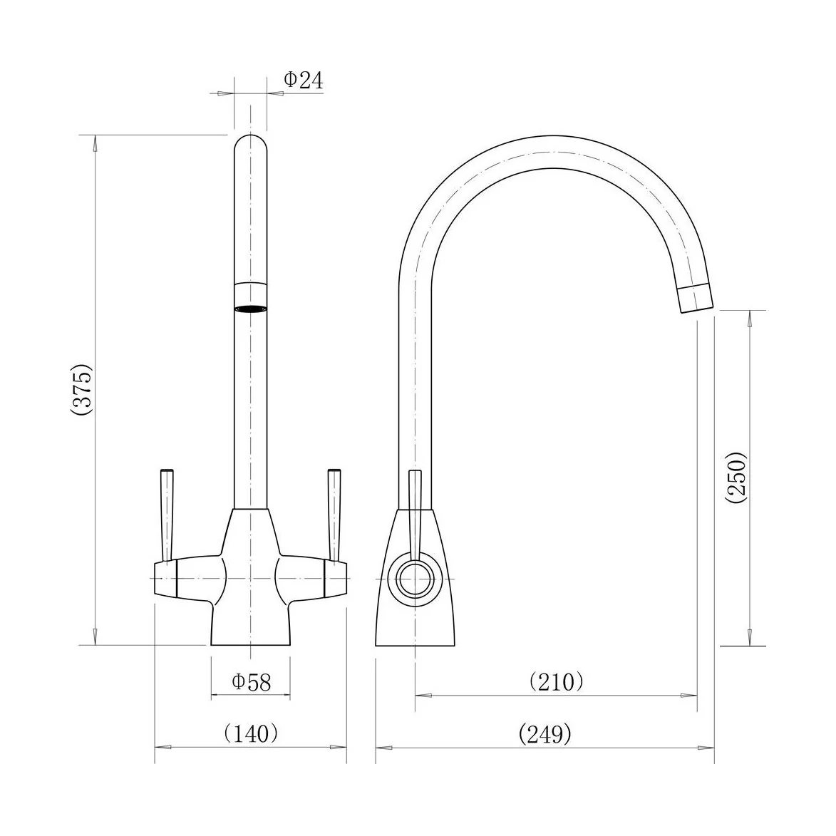 Contemporary Dual Handle Kitchen Mixer Tap - Black - Image 2