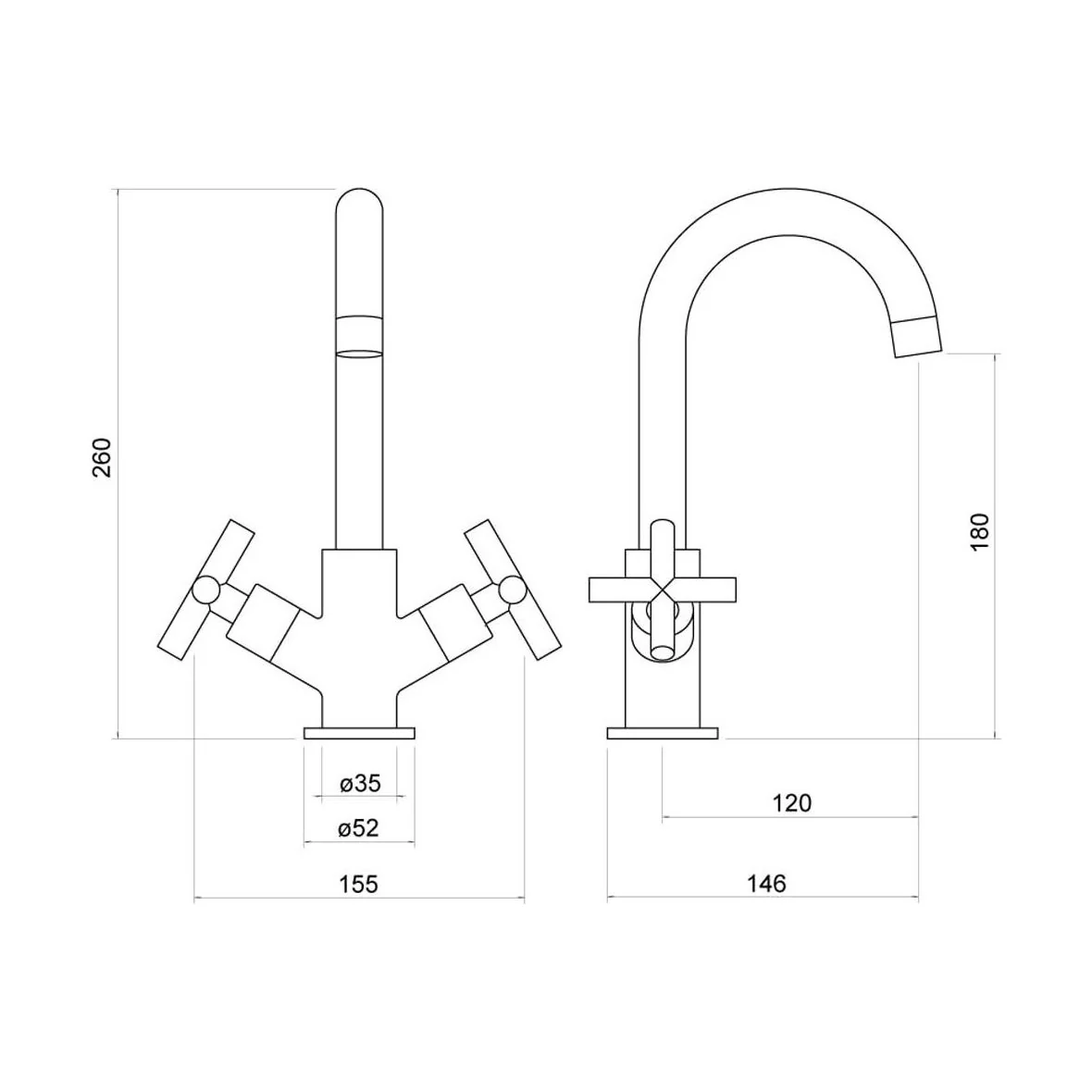 Contemporary Cross Handle Kitchen Mixer Tap - Chrome - Image 2