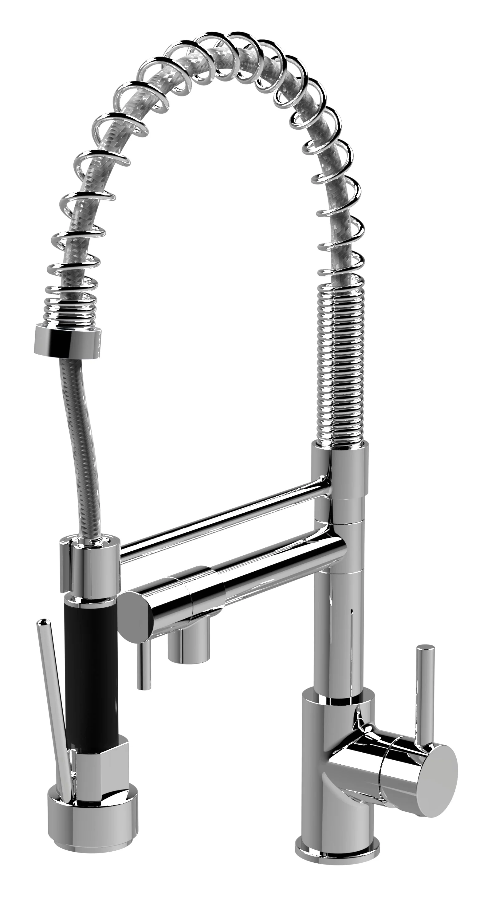 Tall Side Action Handle Kitchen Tap Rinser & Pan Filler - Chrome/Black