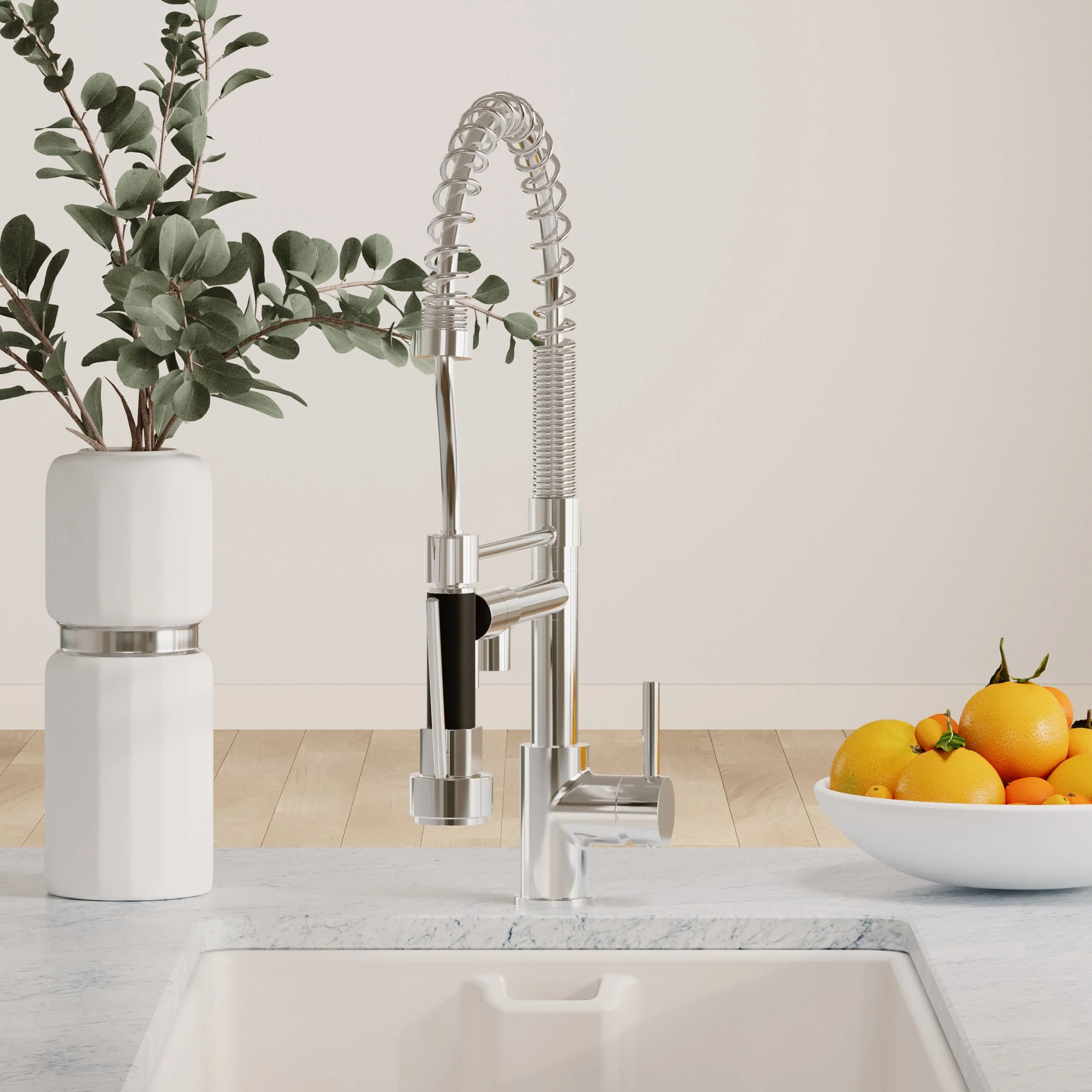 Tall Side Action Handle Kitchen Tap Rinser & Pan Filler - Chrome/Black - Image 3