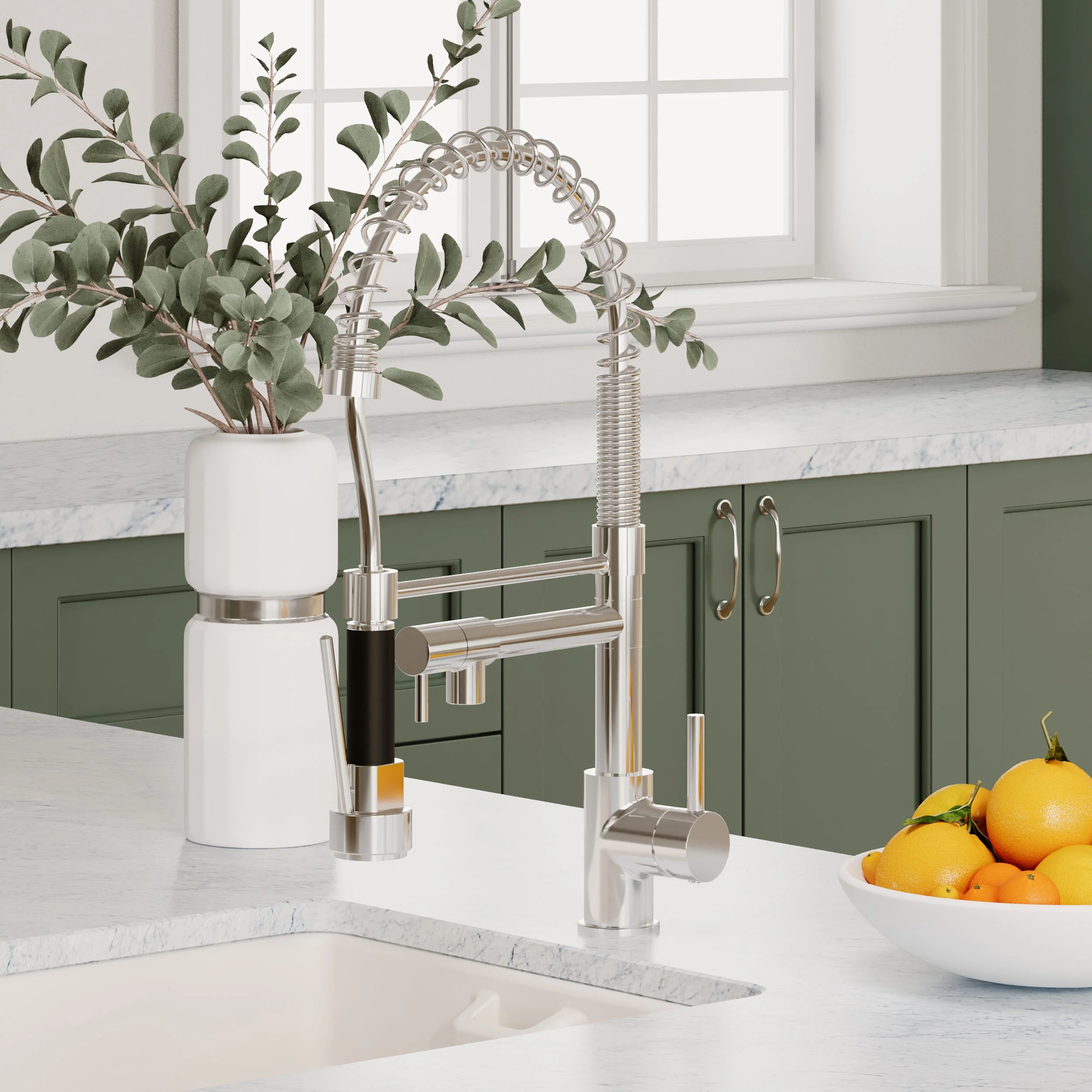 Tall Side Action Handle Kitchen Tap Rinser & Pan Filler - Chrome/Black - Image 4