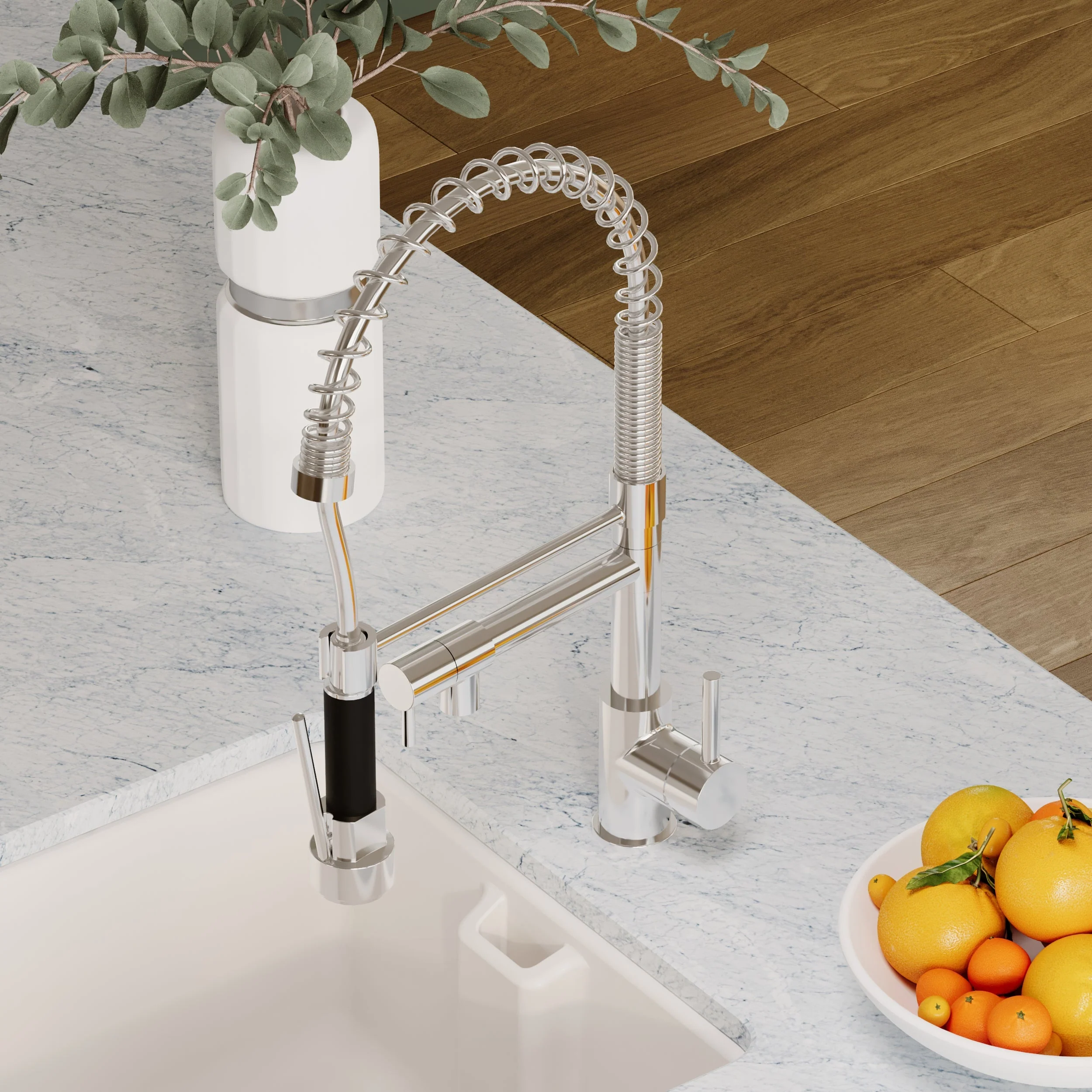 Tall Side Action Handle Kitchen Tap Rinser & Pan Filler - Chrome/Black - Image 5