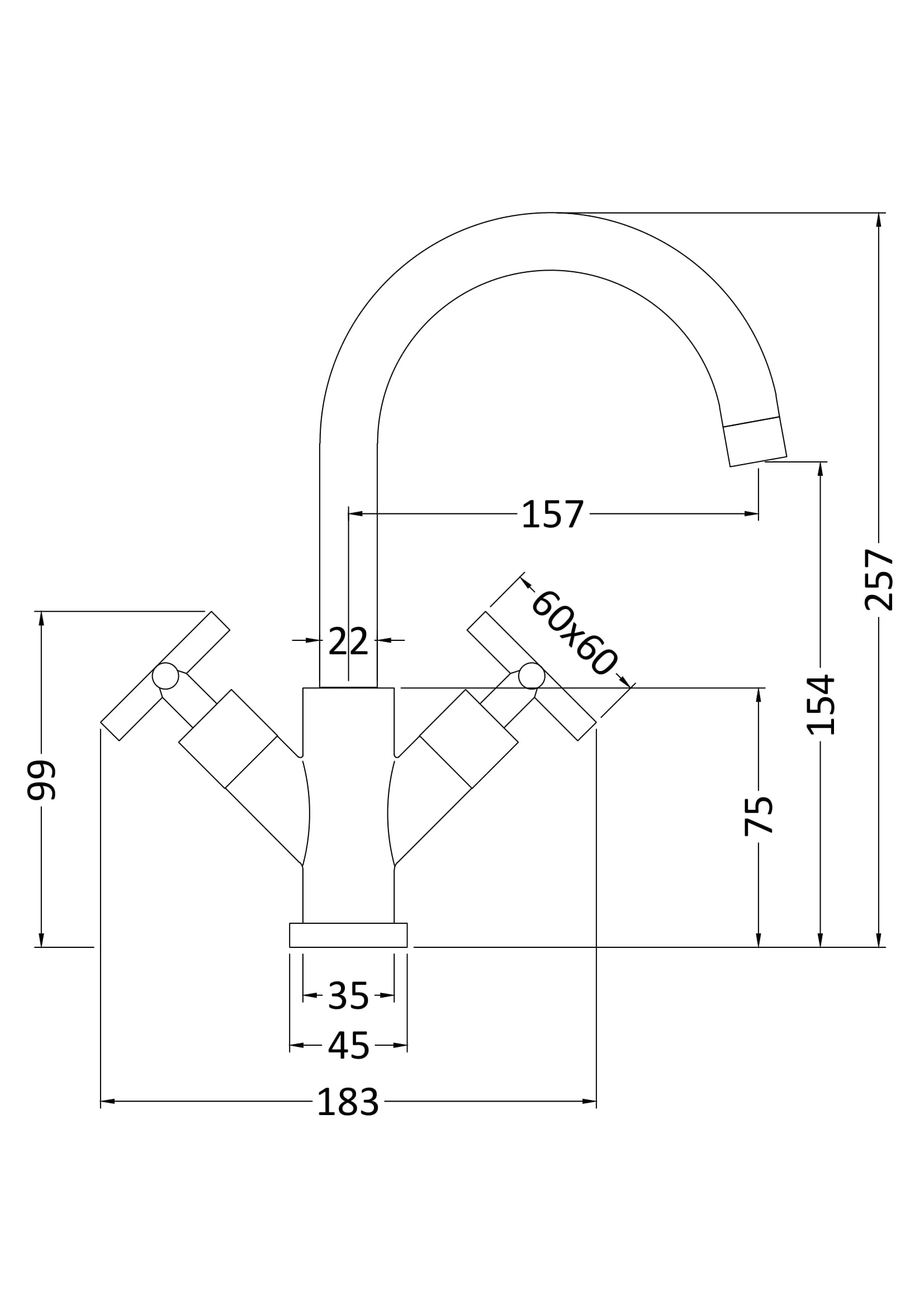 Two Cross Head Handle Kitchen Mixer Tap - Image 2