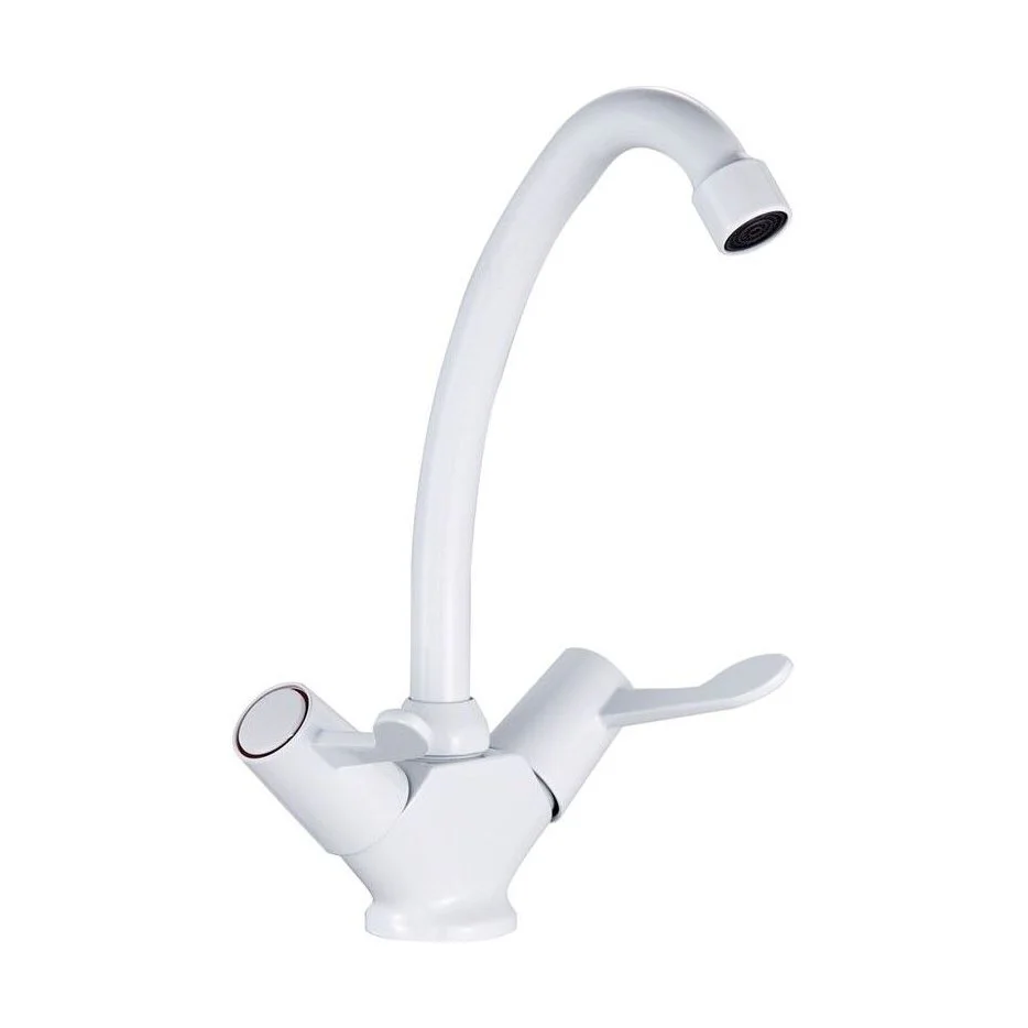 Contemporary Dual Lever Kitchen Sink Mixer Tap - White - Image 2
