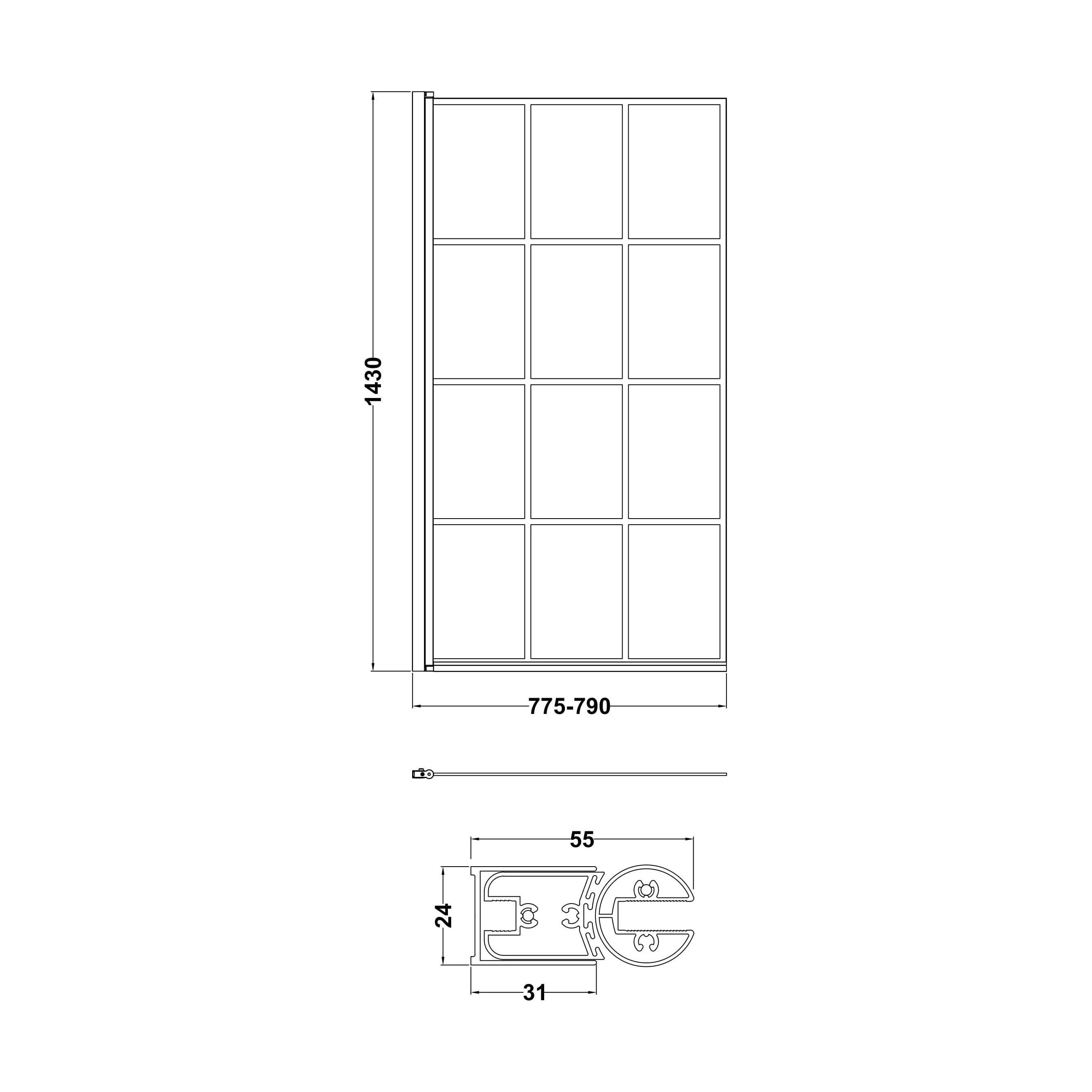 Contemporary Black Framed Reversible Hinged Shower Bath Screen - 6 mm Toughened Safety Glass, H: 1430 × W: 790 × D: 38 mm - Image 4