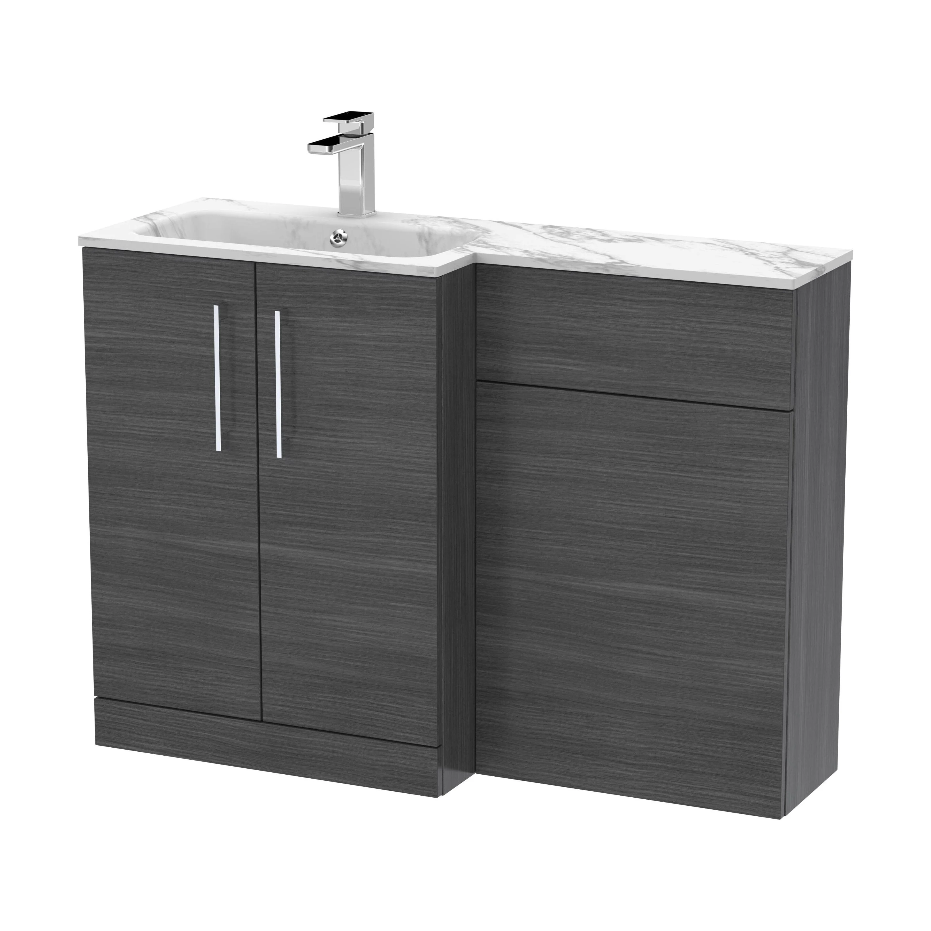 Bramshall Contemporary 2 Door Left-Hand Floor Standing Combination Unit with Stone Basin, Anthracite Woodgrain, 1100mm
