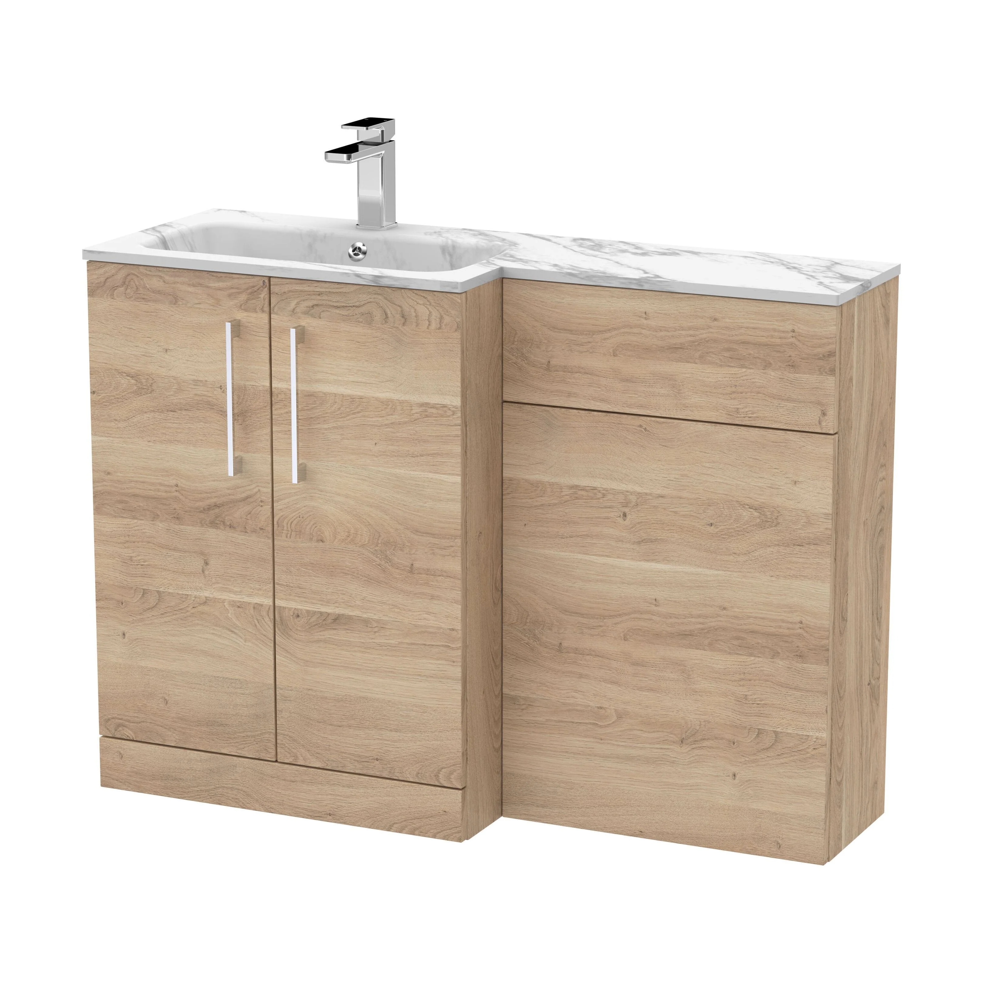 Bramshall Contemporary 2 Door Left-Hand Floor Standing Combination Unit with Stone Basin, Bleached Oak, 1100mm