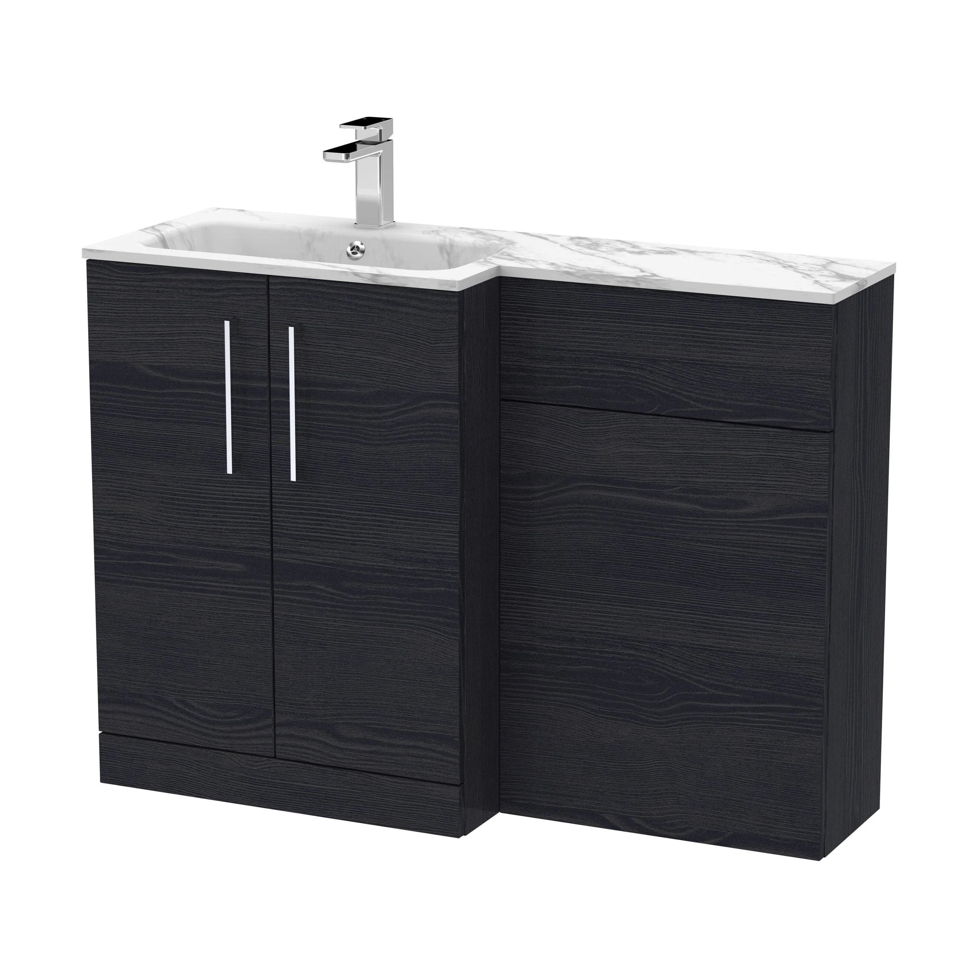 Bramshall Contemporary 2 Door Left-Hand Floor Standing Combination Unit with Stone Basin, Charcoal Black, 1100mm