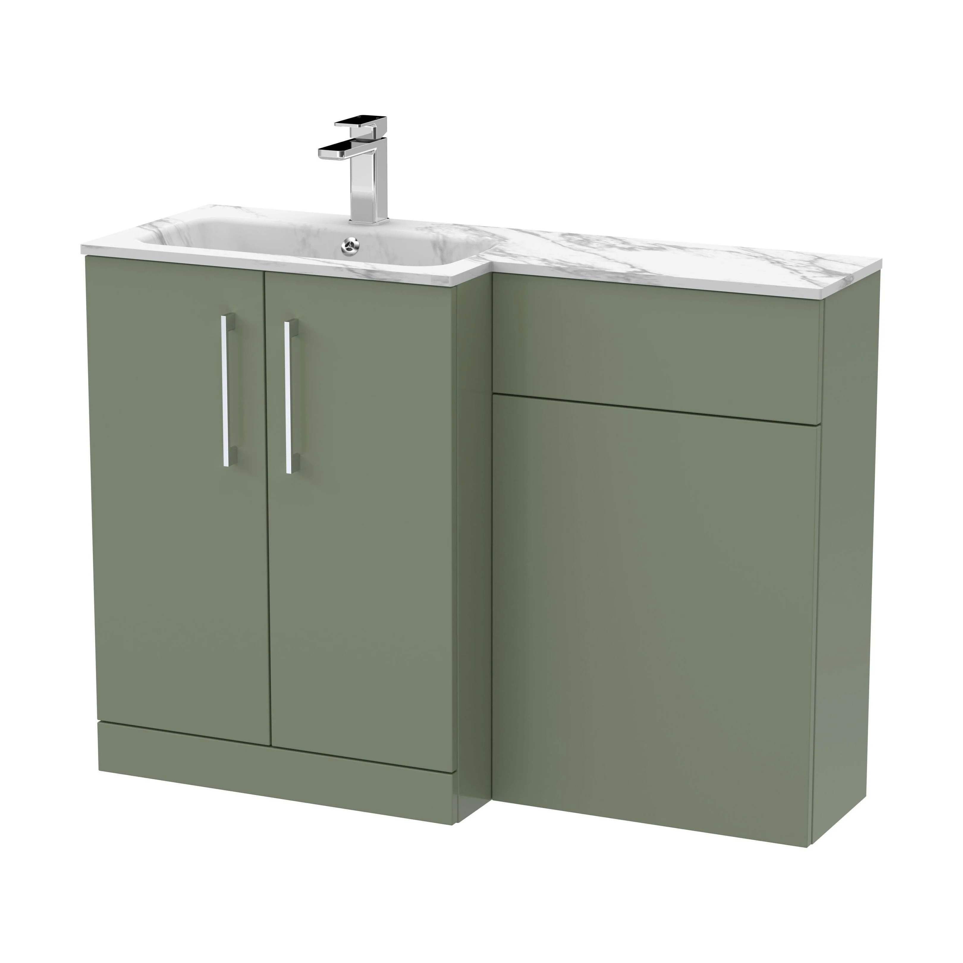 Bramshall Contemporary 2 Door Left-Hand Floor Standing Combination Unit with Stone Basin, Satin Green, 1100mm