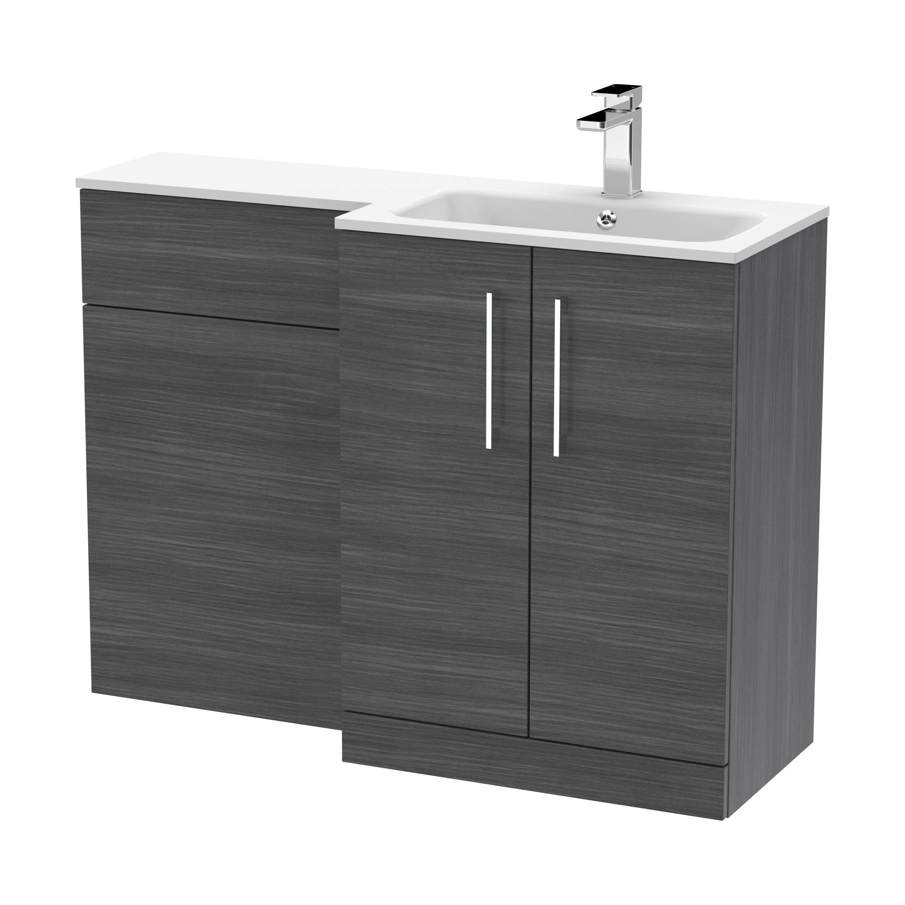 Bramshall Contemporary 2 Door Right-Hand Floor Standing Combination Unit with Stone Basin, Anthracite Woodgrain, 1100mm
