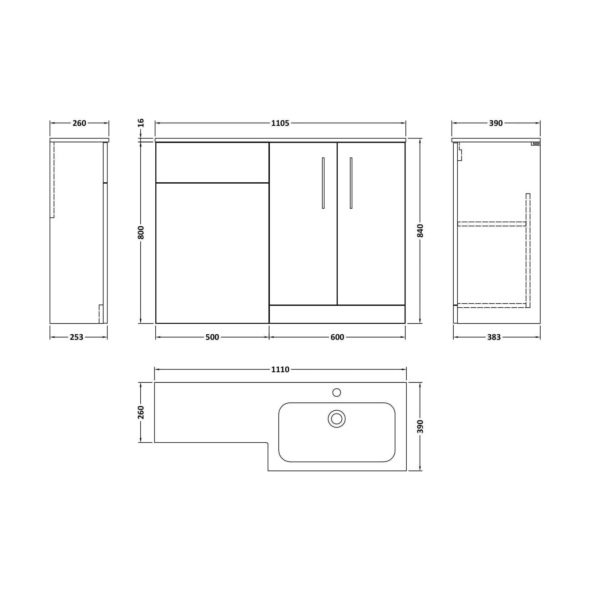 Bramshall Contemporary 2 Door Right-Hand Floor Standing Combination Unit with Stone Basin, Anthracite Woodgrain, 1100mm - Image 2