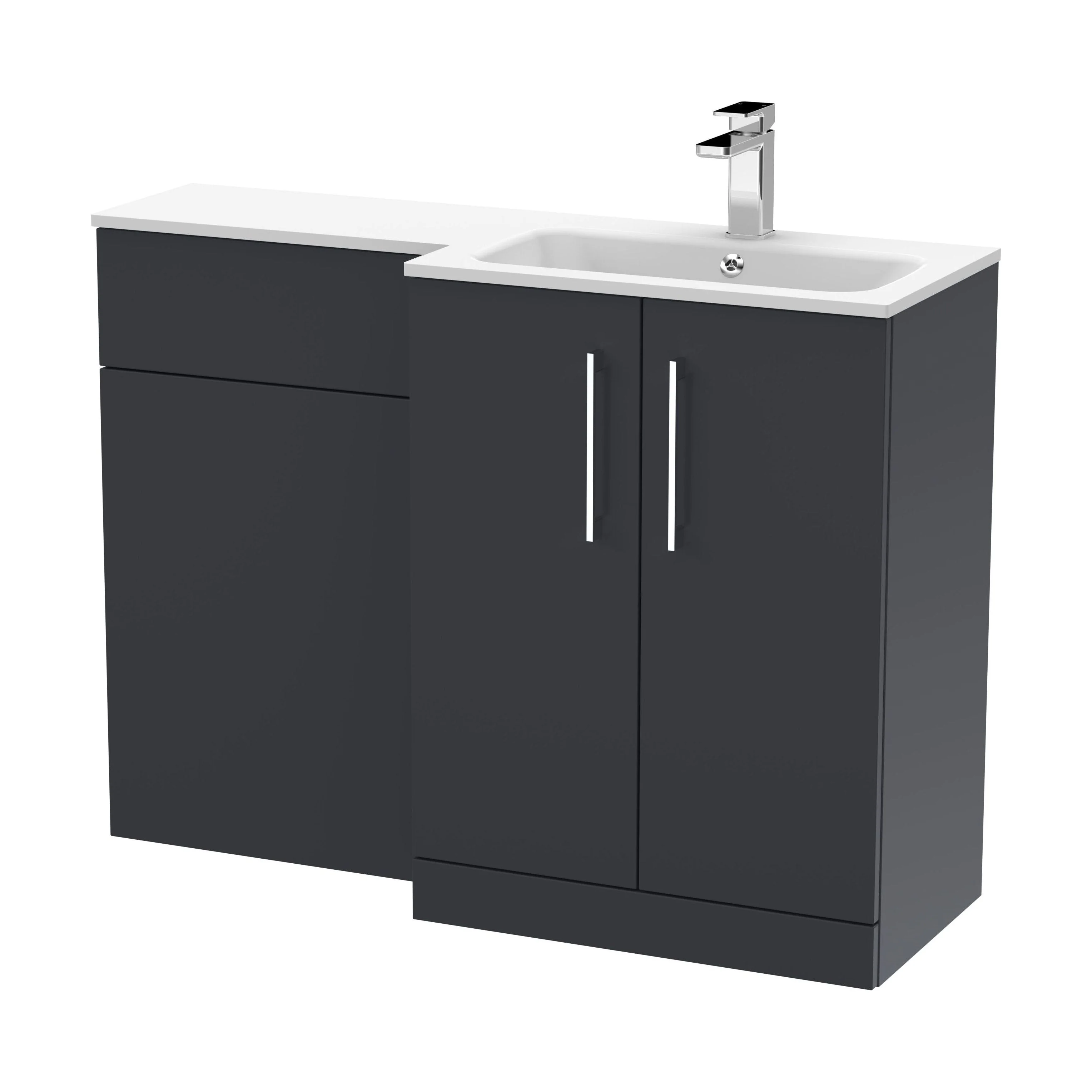Bramshall Contemporary 2 Door Right-Hand Floor Standing Combination Unit with Stone Basin, Dark Grey, 1100mm