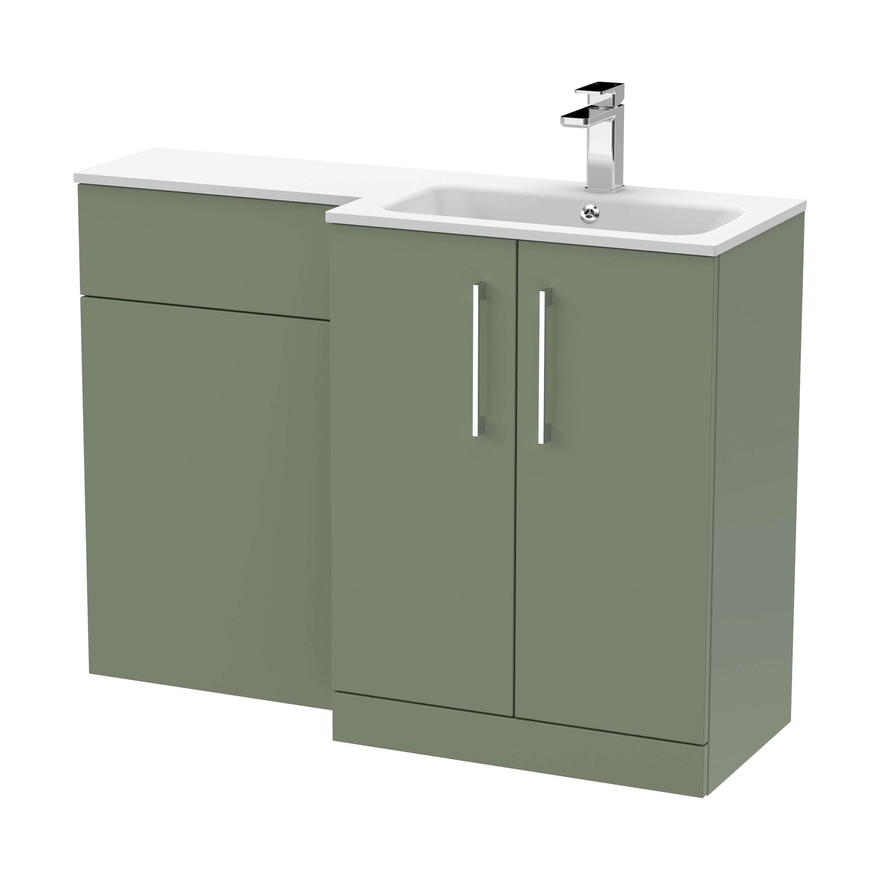 Bramshall Contemporary 2 Door Right-Hand Floor Standing Combination Unit with Stone Basin, Satin Green, 1100mm