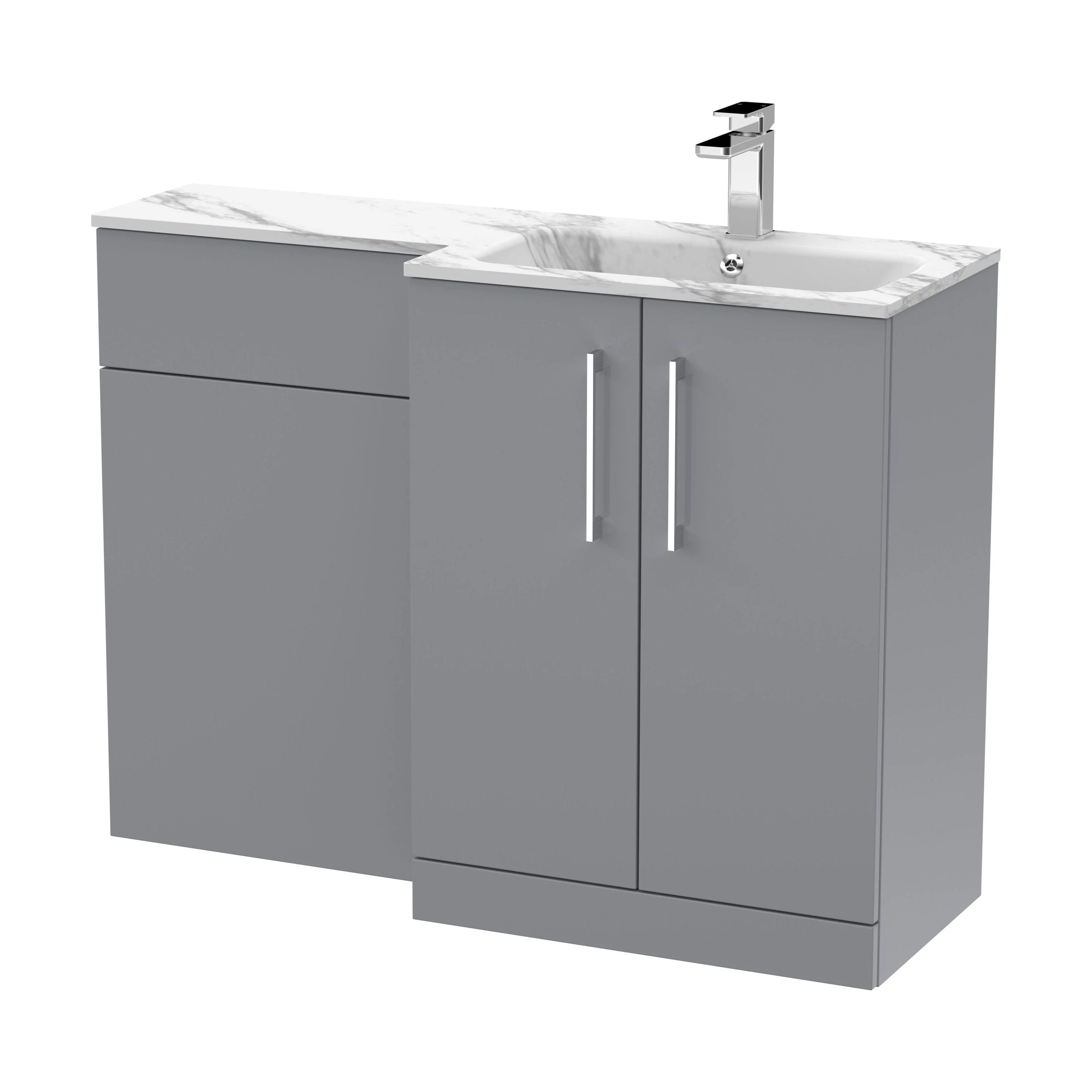 Bramshall Contemporary 2 Door Right-Hand Floor Standing Combination Unit with Stone Basin, Satin Grey, 1100mm