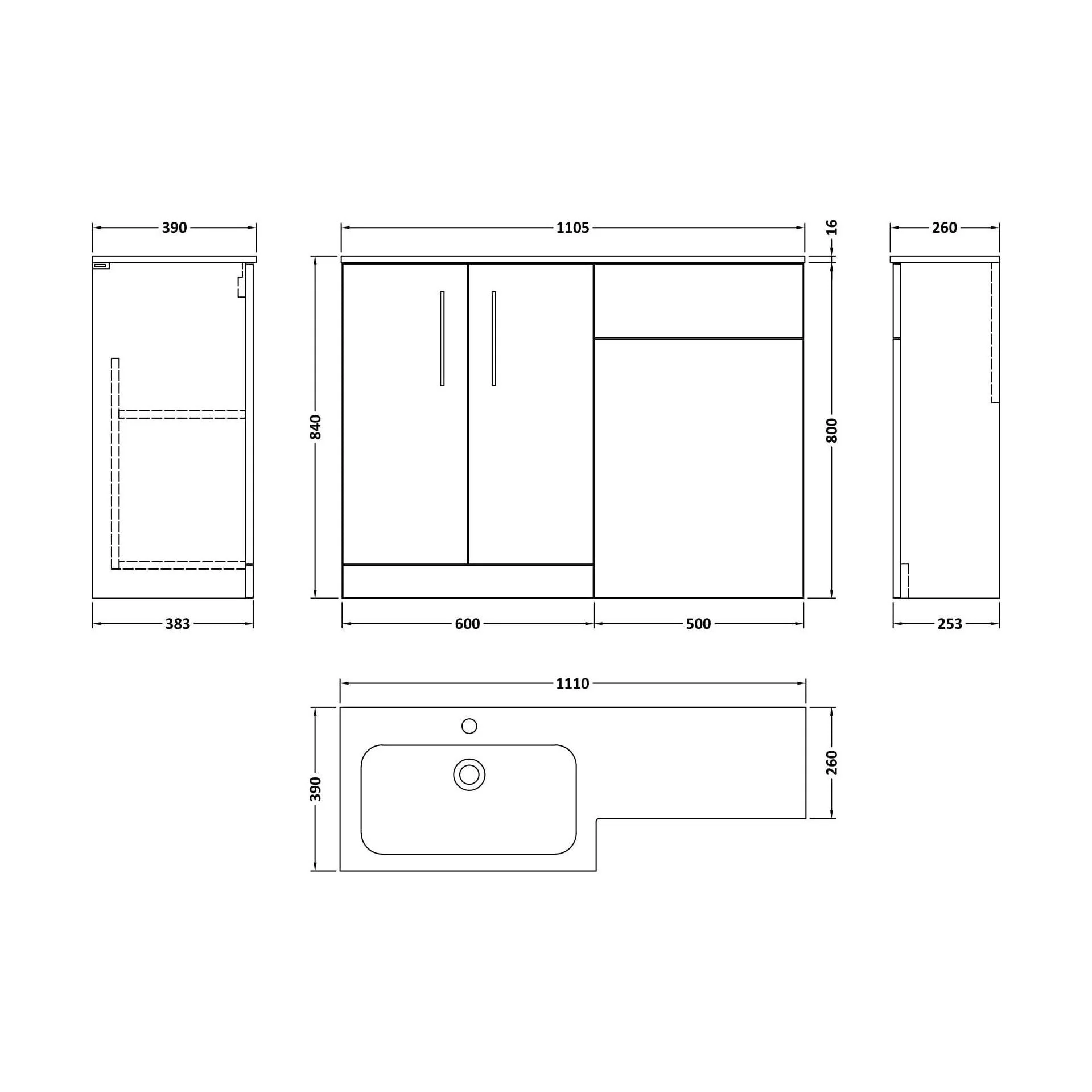 Bramshall Contemporary 2 Door Right-Hand Floor Standing Combination Unit with Stone Basin, Satin Grey, 1100mm - Image 2