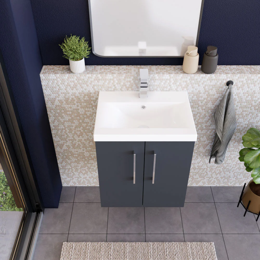 Bramshall Contemporary 2 Door Wall Hung Vanity Basin Unit with Mid-Edge Basin, Choice of Size and Colour - Image 13