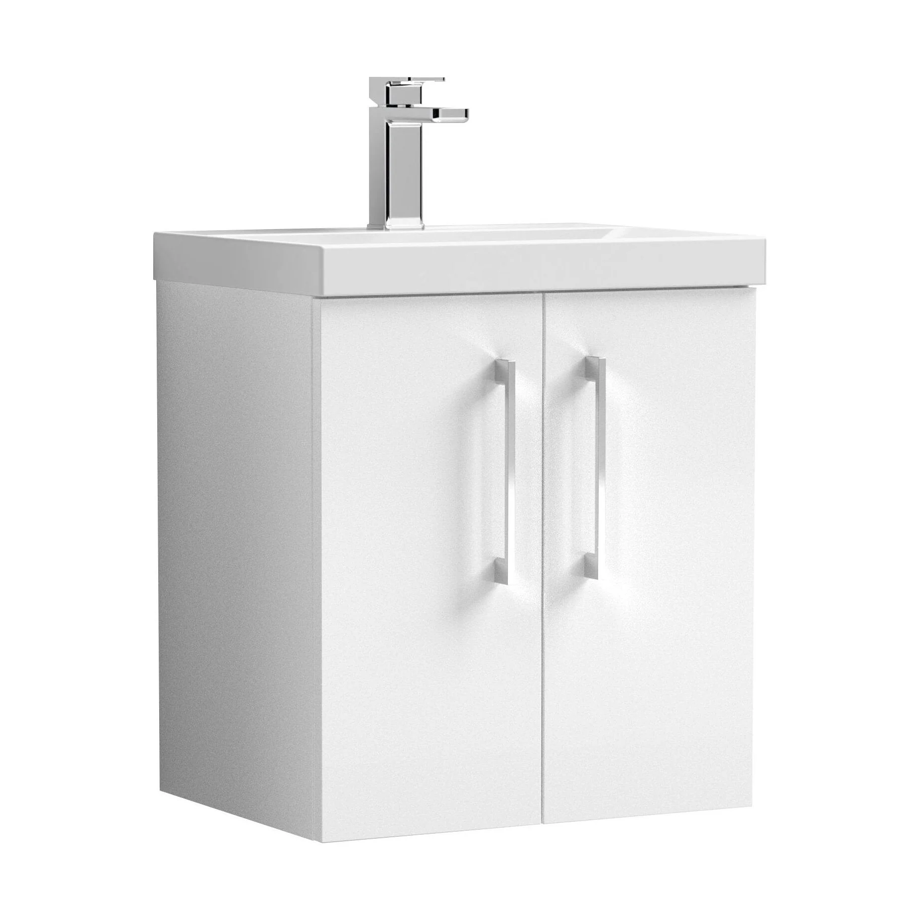 Bramshall Contemporary 2 Door Wall Hung Vanity Basin Unit with Mid-Edge Basin, Choice of Size and Colour - Image 2