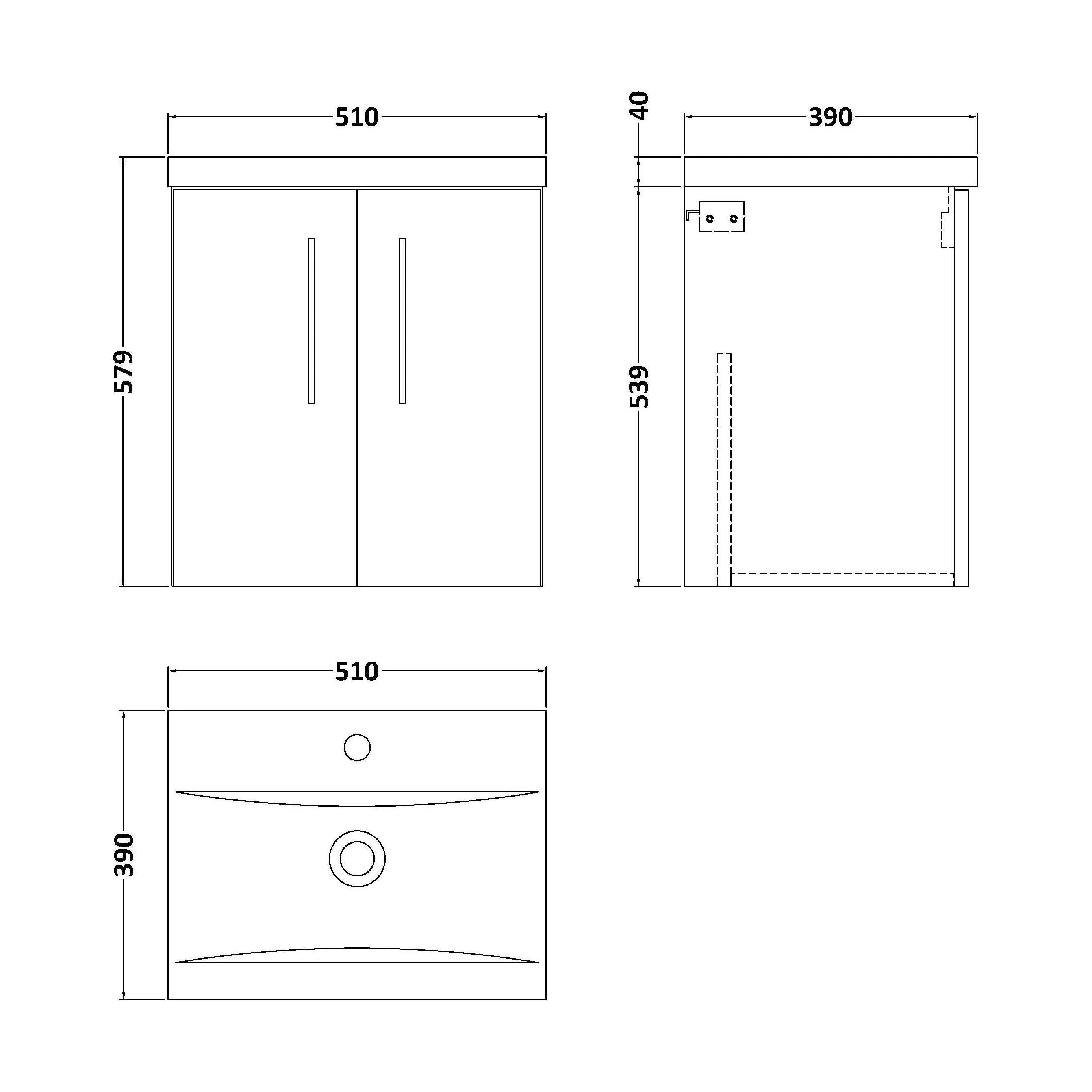 Bramshall Contemporary 2 Door Wall Hung Vanity Basin Unit with Mid-Edge Basin, Choice of Size and Colour - Image 3