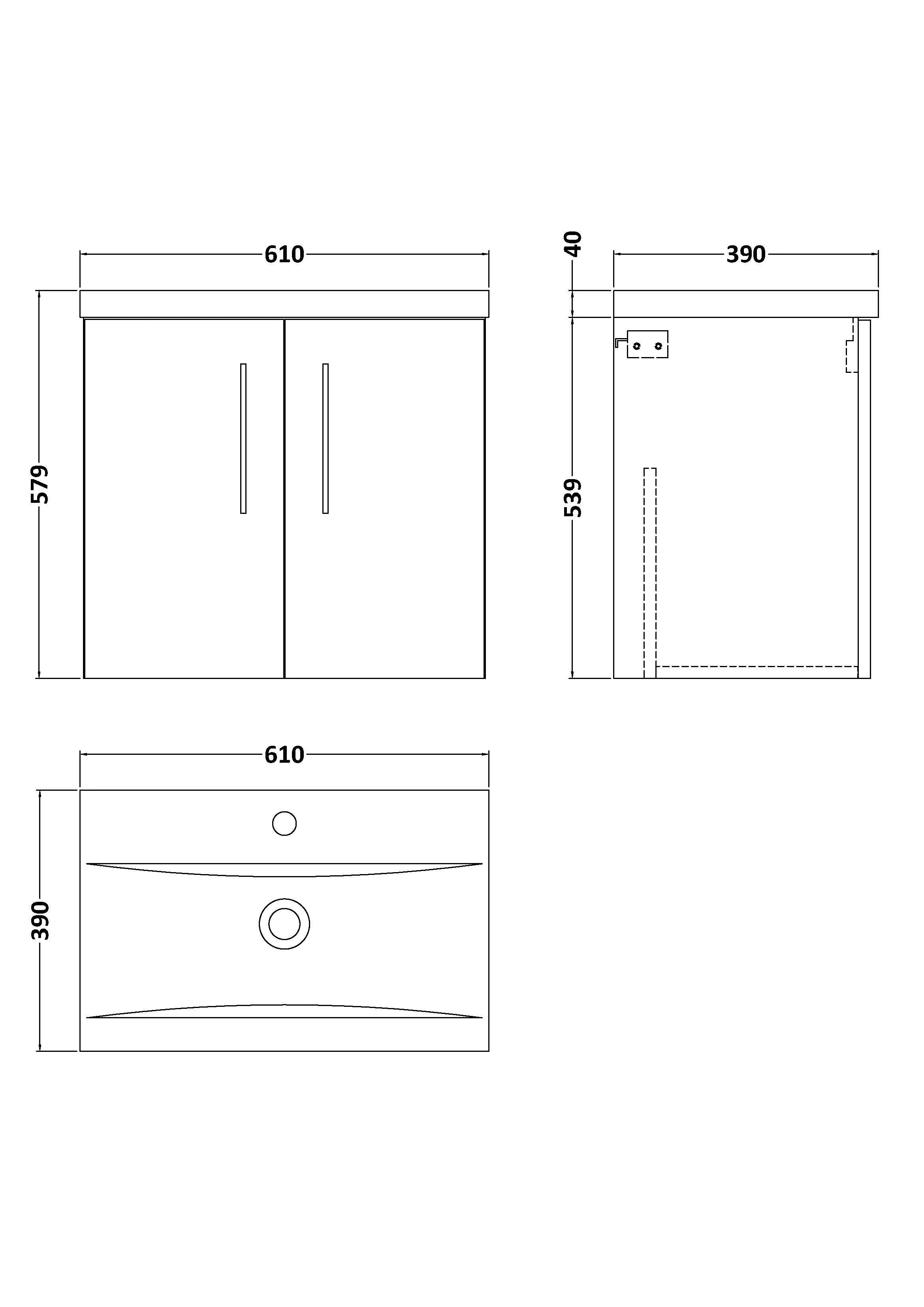 Bramshall Contemporary 2 Door Wall Hung Vanity Basin Unit with Mid-Edge Basin, Choice of Size and Colour - Image 30