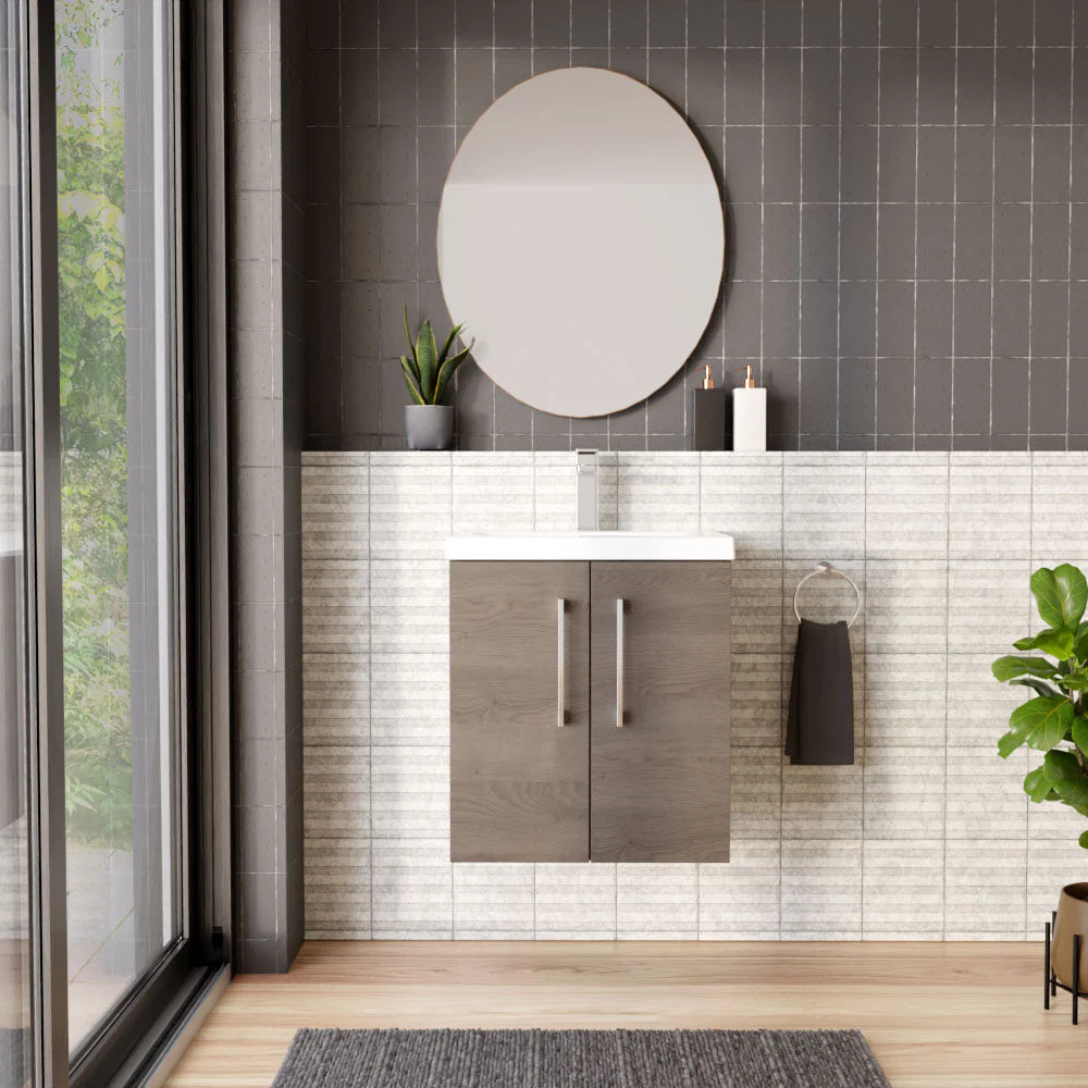 Bramshall Contemporary 2 Door Wall Hung Vanity Basin Unit with Mid-Edge Basin, Choice of Size and Colour - Image 32
