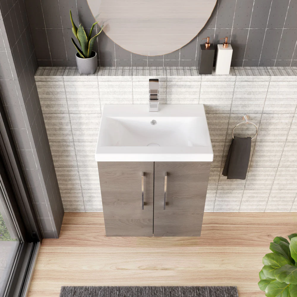 Bramshall Contemporary 2 Door Wall Hung Vanity Basin Unit with Mid-Edge Basin, Choice of Size and Colour - Image 33