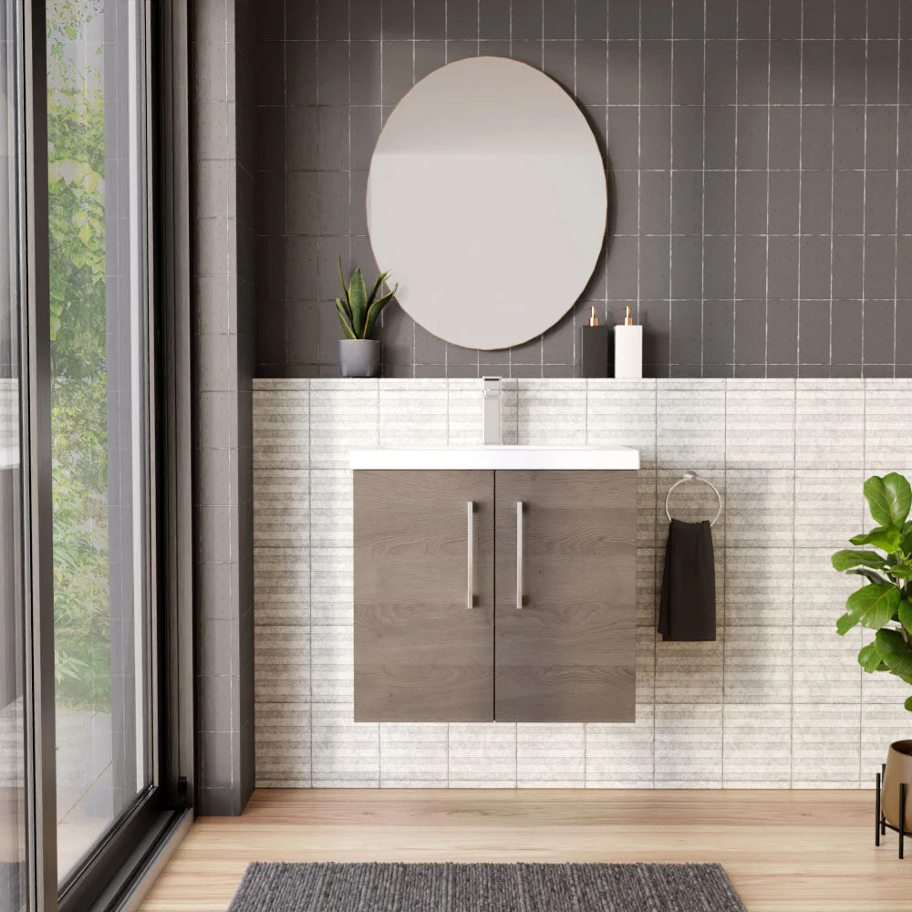 Bramshall Contemporary 2 Door Wall Hung Vanity Basin Unit with Mid-Edge Basin, Choice of Size and Colour - Image 37
