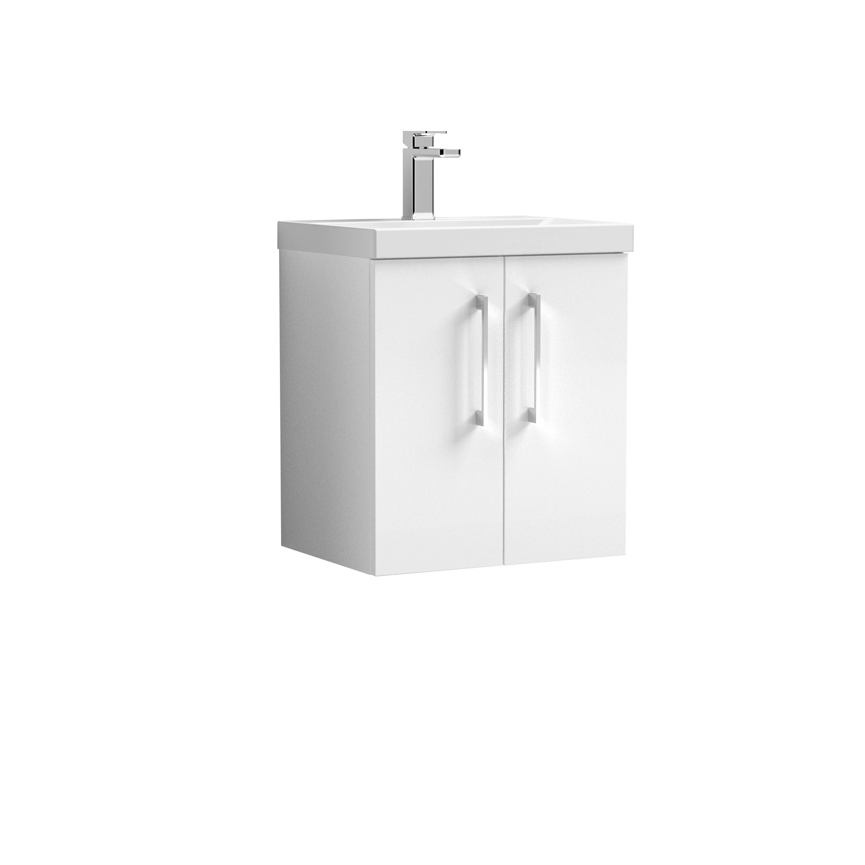 Bramshall Contemporary 2 Door Wall Hung Vanity Basin Unit with Mid-Edge Basin, Choice of Size and Colour - Image 4