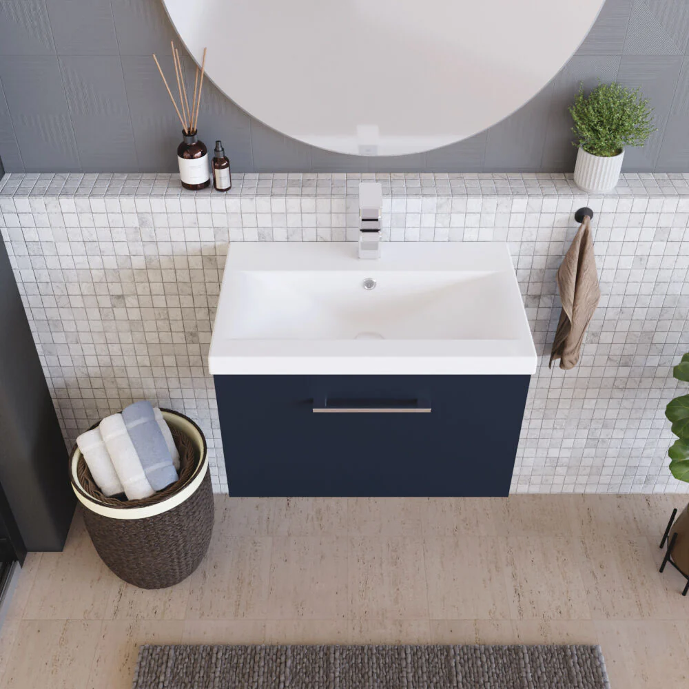 Bramshall Contemporary 2 Door Wall Hung Vanity Basin Unit with Mid-Edge Basin, Choice of Size and Colour - Image 48