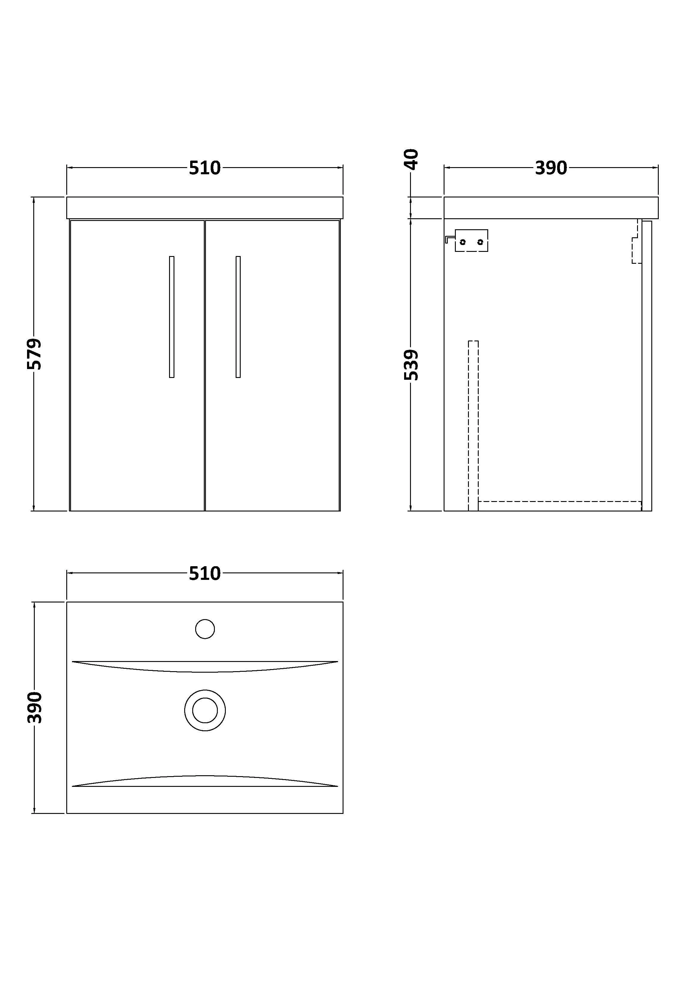 Bramshall Contemporary 2 Door Wall Hung Vanity Basin Unit with Mid-Edge Basin, Choice of Size and Colour - Image 5