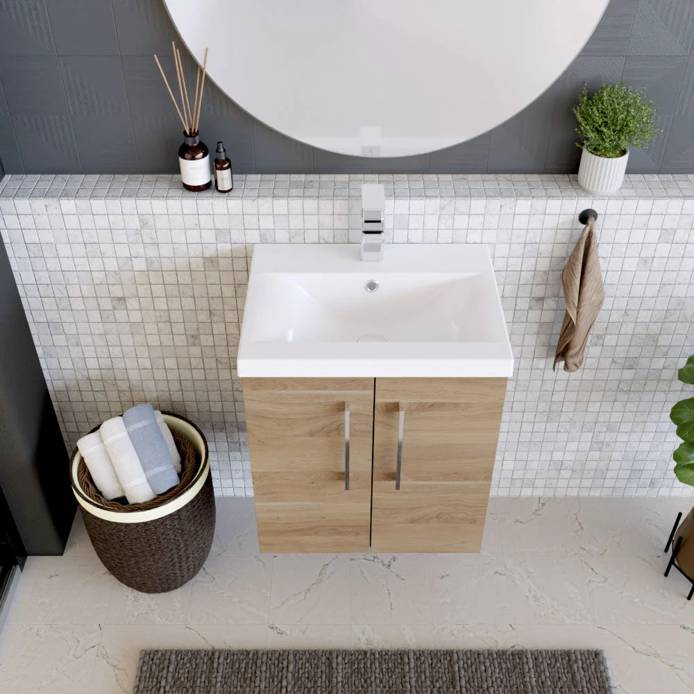 Bramshall Contemporary 2 Door Wall Hung Vanity Basin Unit with Mid-Edge Basin, Choice of Size and Colour - Image 53
