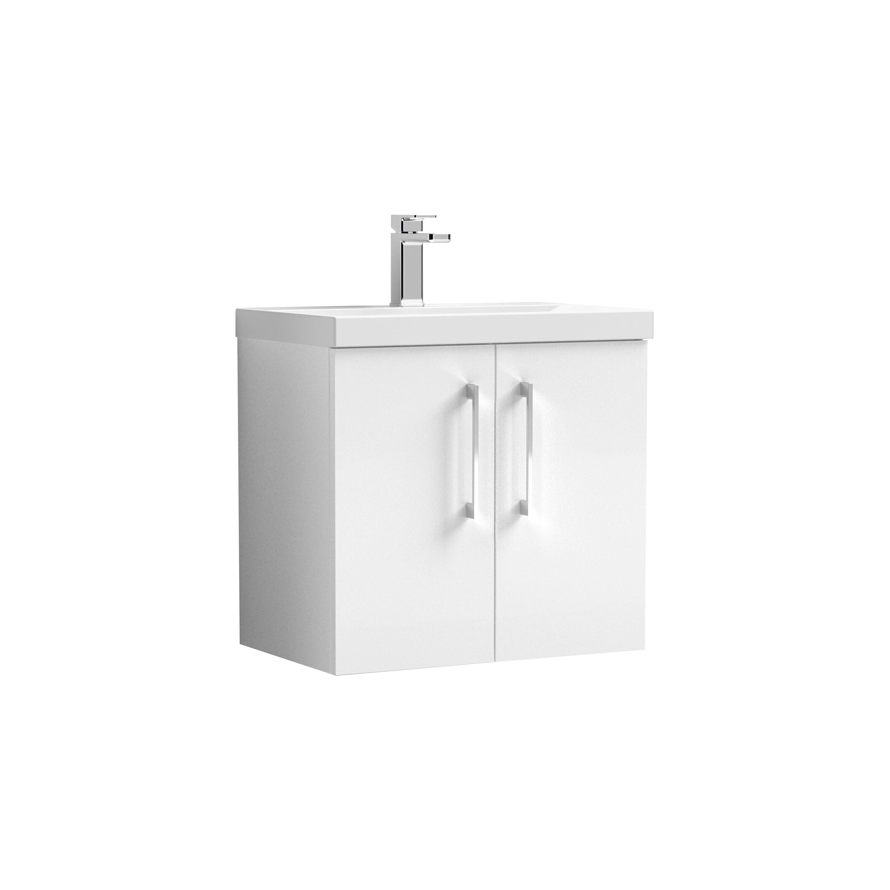 Bramshall Contemporary 2 Door Wall Hung Vanity Basin Unit with Mid-Edge Basin, Choice of Size and Colour - Image 6