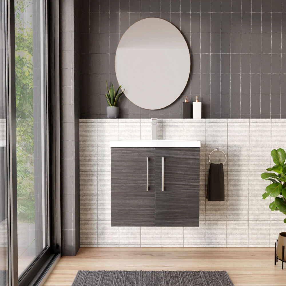 Bramshall Contemporary 2 Door Wall Hung Vanity Basin Unit with Mid-Edge Basin, Choice of Size and Colour - Image 67