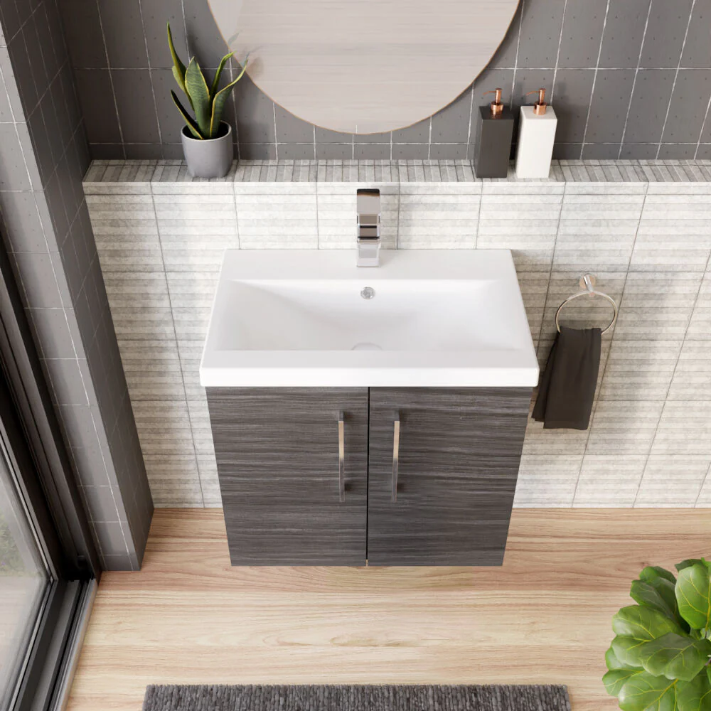 Bramshall Contemporary 2 Door Wall Hung Vanity Basin Unit with Mid-Edge Basin, Choice of Size and Colour - Image 68