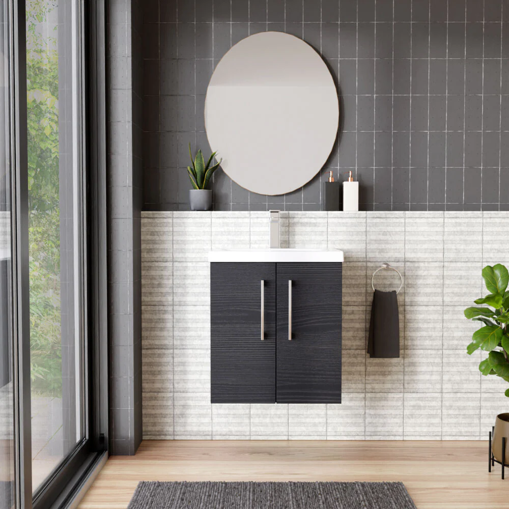 Bramshall Contemporary 2 Door Wall Hung Vanity Basin Unit with Mid-Edge Basin, Choice of Size and Colour - Image 72