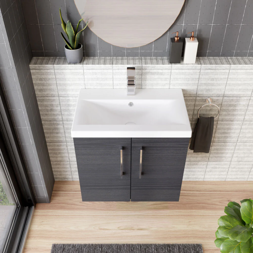 Bramshall Contemporary 2 Door Wall Hung Vanity Basin Unit with Mid-Edge Basin, Choice of Size and Colour - Image 78