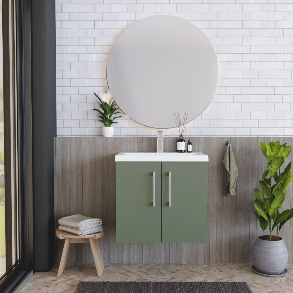 Bramshall Contemporary 2 Door Wall Hung Vanity Basin Unit with Mid-Edge Basin, Choice of Size and Colour - Image 87