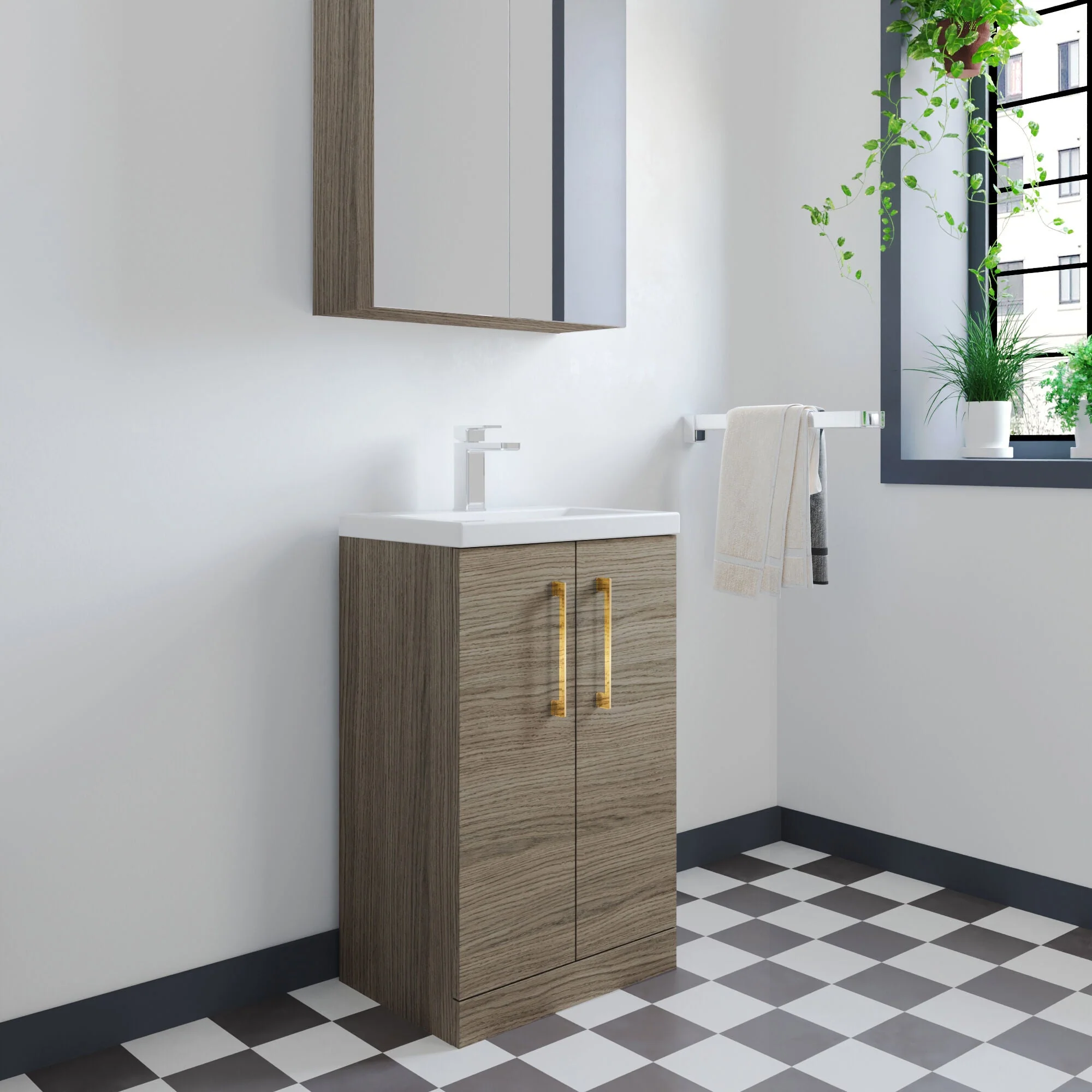 Bramshall Contemporary Compact Floor Standing Vanity Basin Unit with Polymarble Basin, 500mm, Choice of Colour and Handle Finish - Image 104