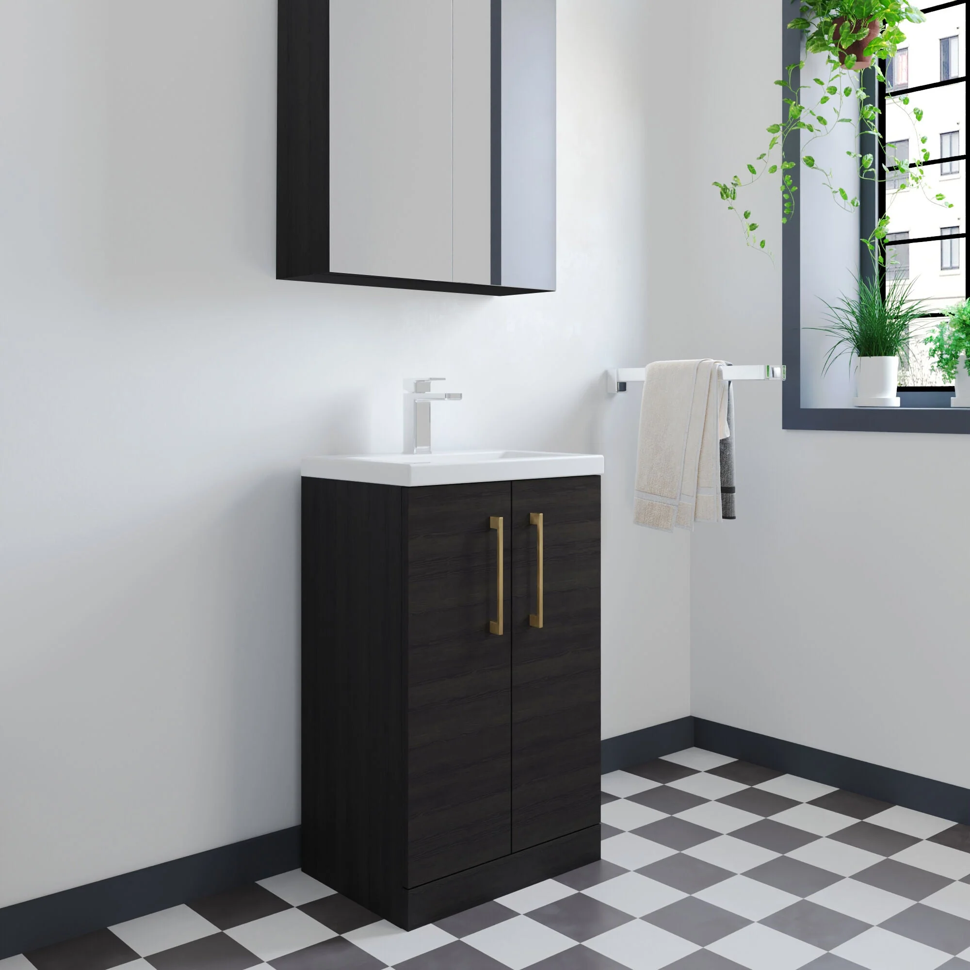 Bramshall Contemporary Compact Floor Standing Vanity Basin Unit with Polymarble Basin, 500mm, Choice of Colour and Handle Finish - Image 24