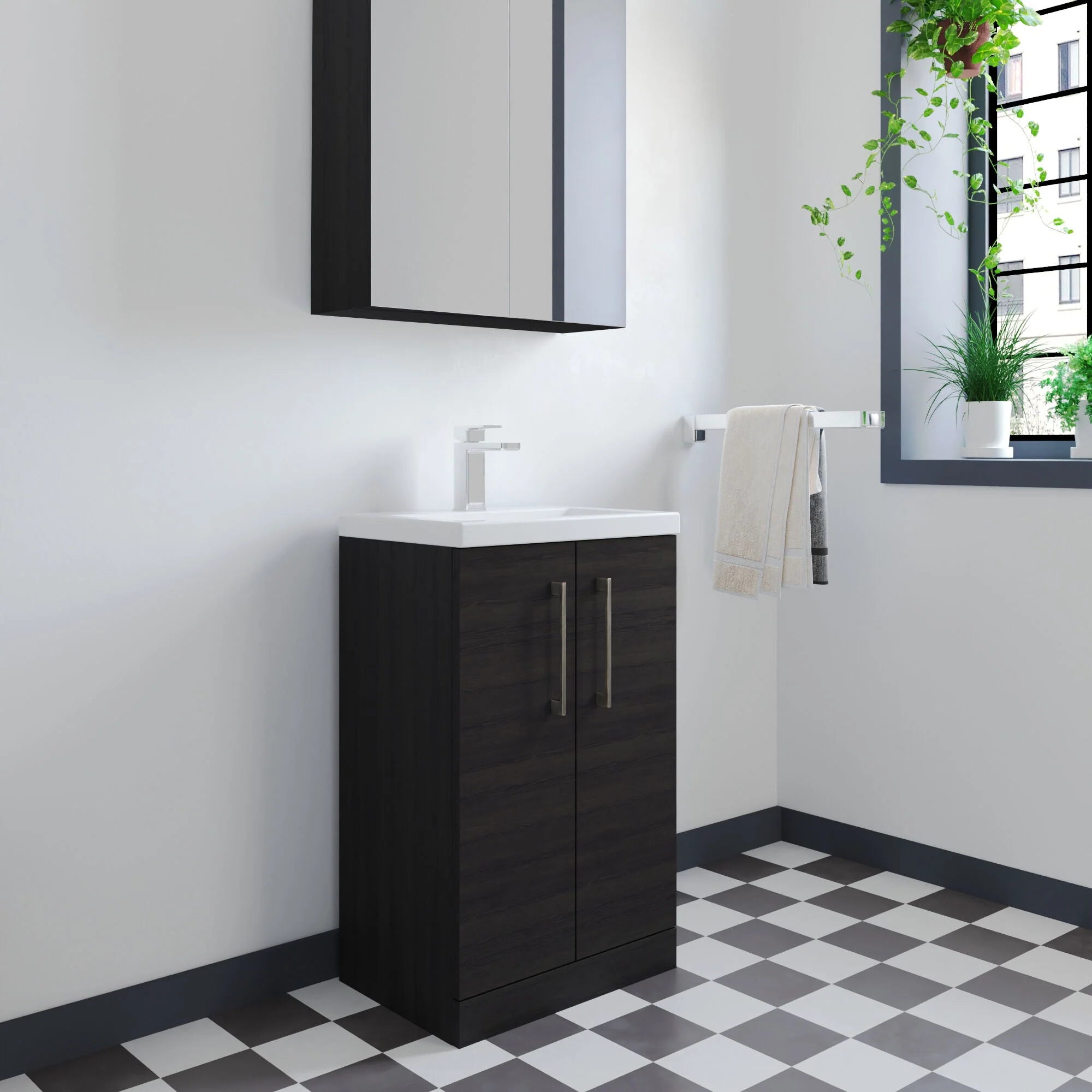 Bramshall Contemporary Compact Floor Standing Vanity Basin Unit with Polymarble Basin, 500mm, Choice of Colour and Handle Finish - Image 27