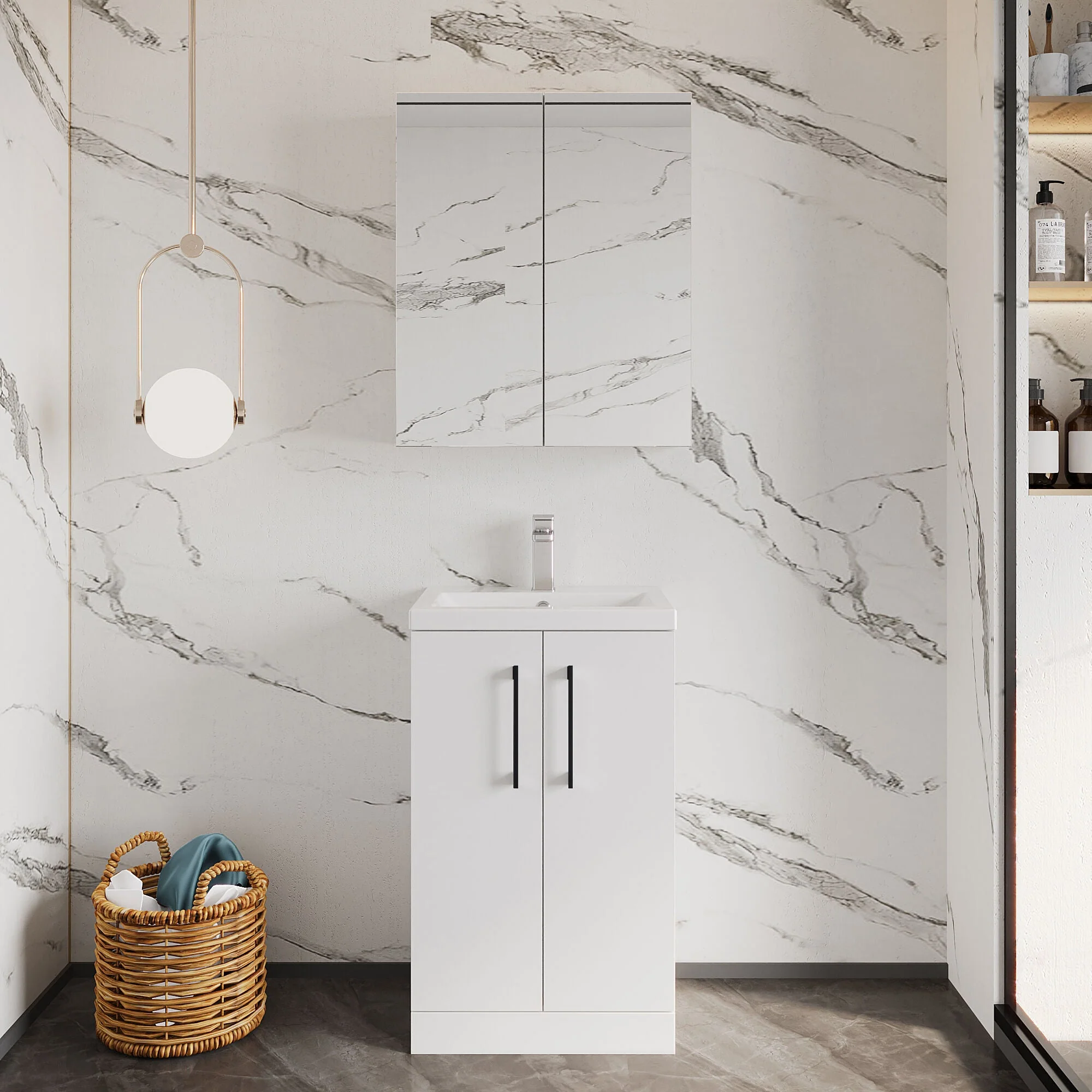 Bramshall Contemporary Compact Floor Standing Vanity Basin Unit with Polymarble Basin, 500mm, Choice of Colour and Handle Finish - Image 35