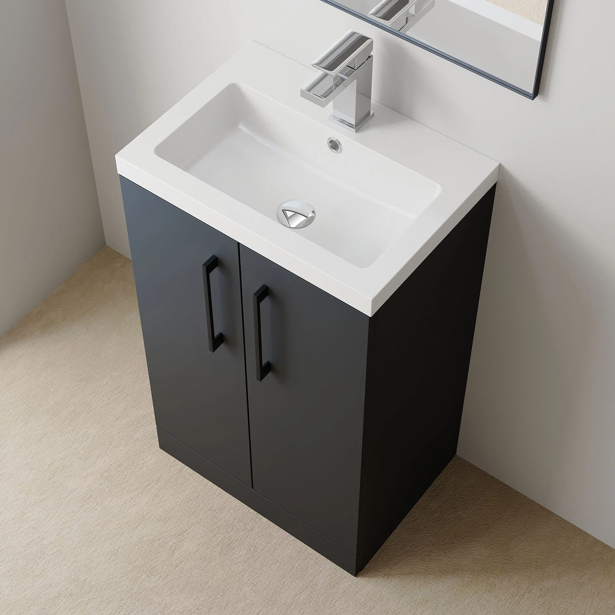 Bramshall Contemporary Compact Floor Standing Vanity Basin Unit with Polymarble Basin, 500mm, Choice of Colour and Handle Finish - Image 50